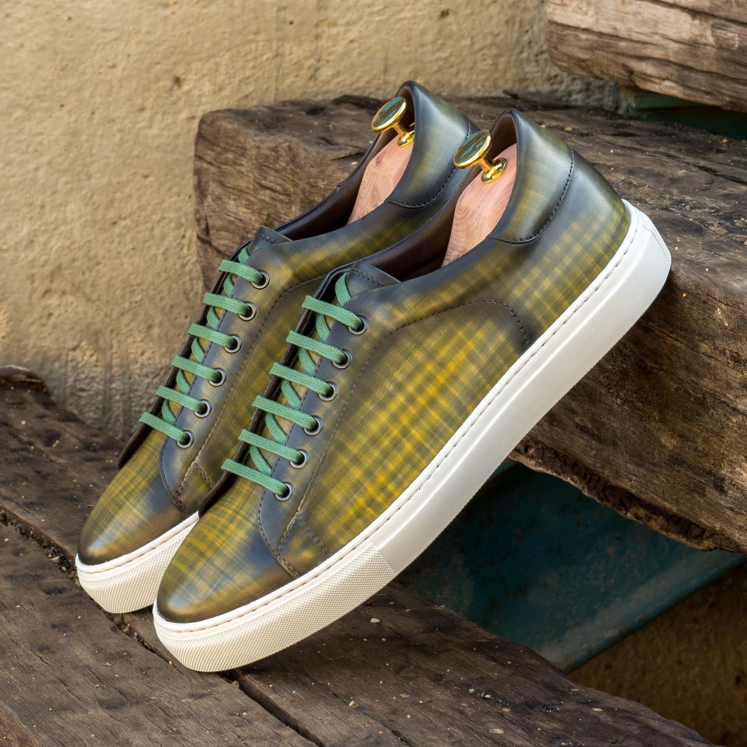 Pauli Trainer Patina olive plaid leather cupsole trainer sneakers