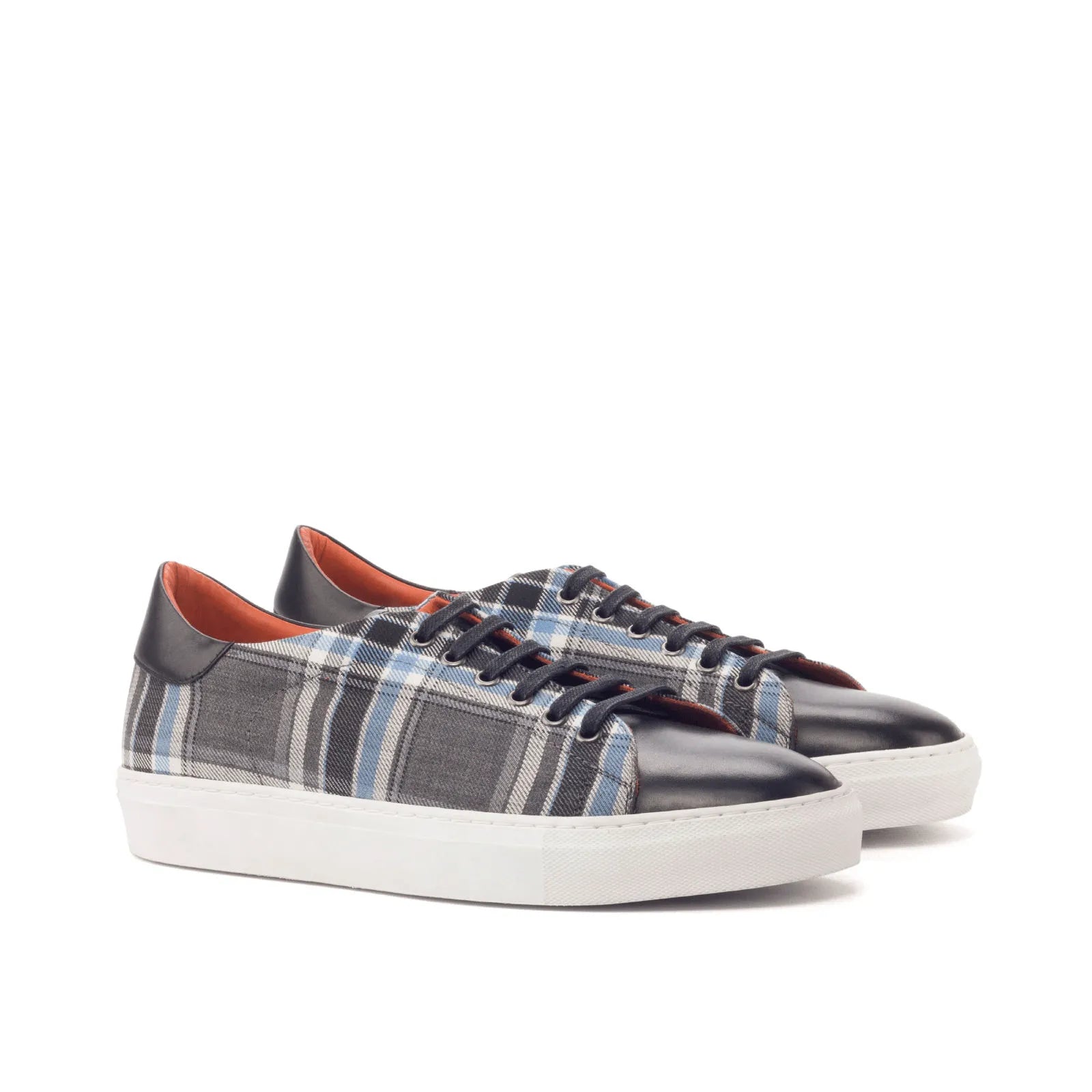 Pele trainer sneaker in plaid and leather with cupsole design