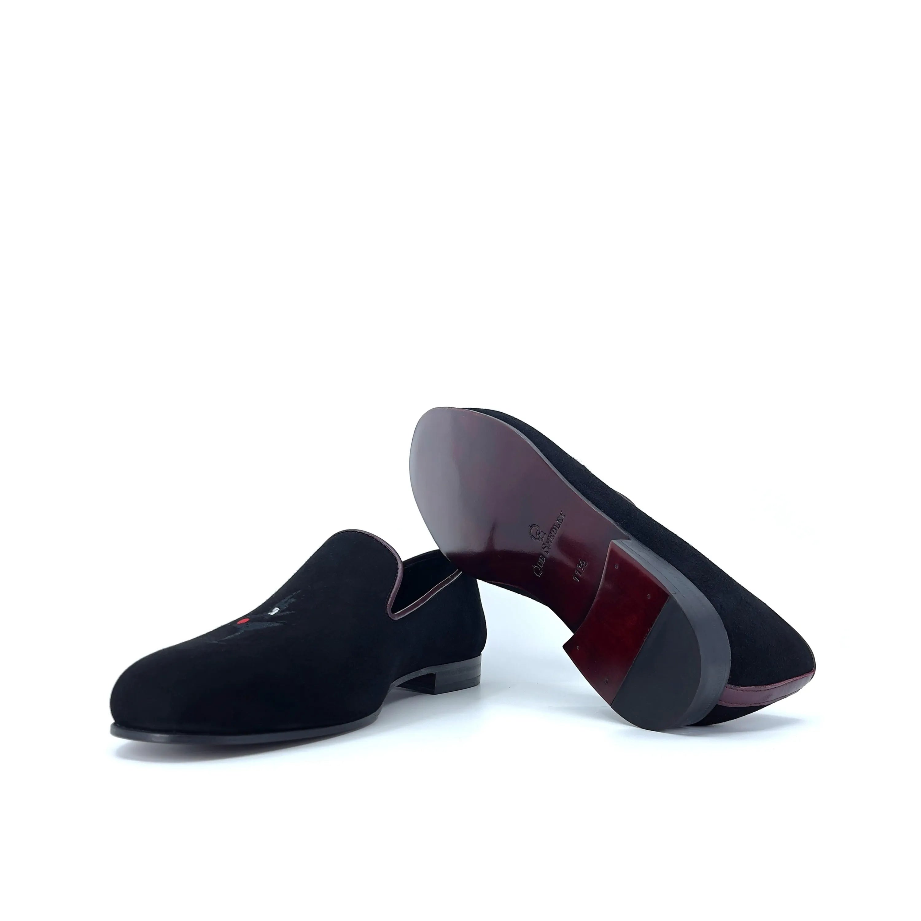 Pair of black velvet Pete Wellington slipon loafers
