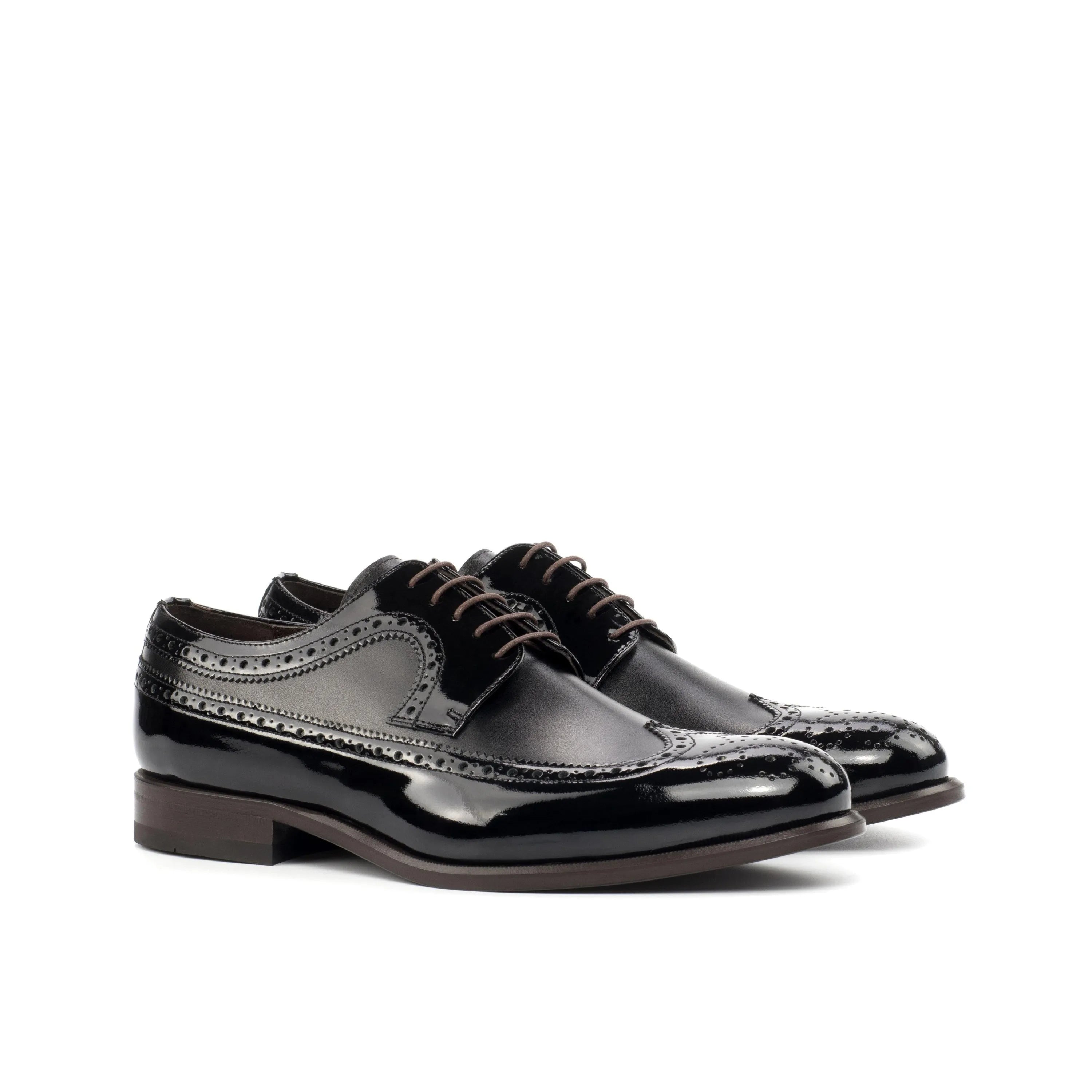 Shiny black Peter Longwing Blucher dress shoes pair