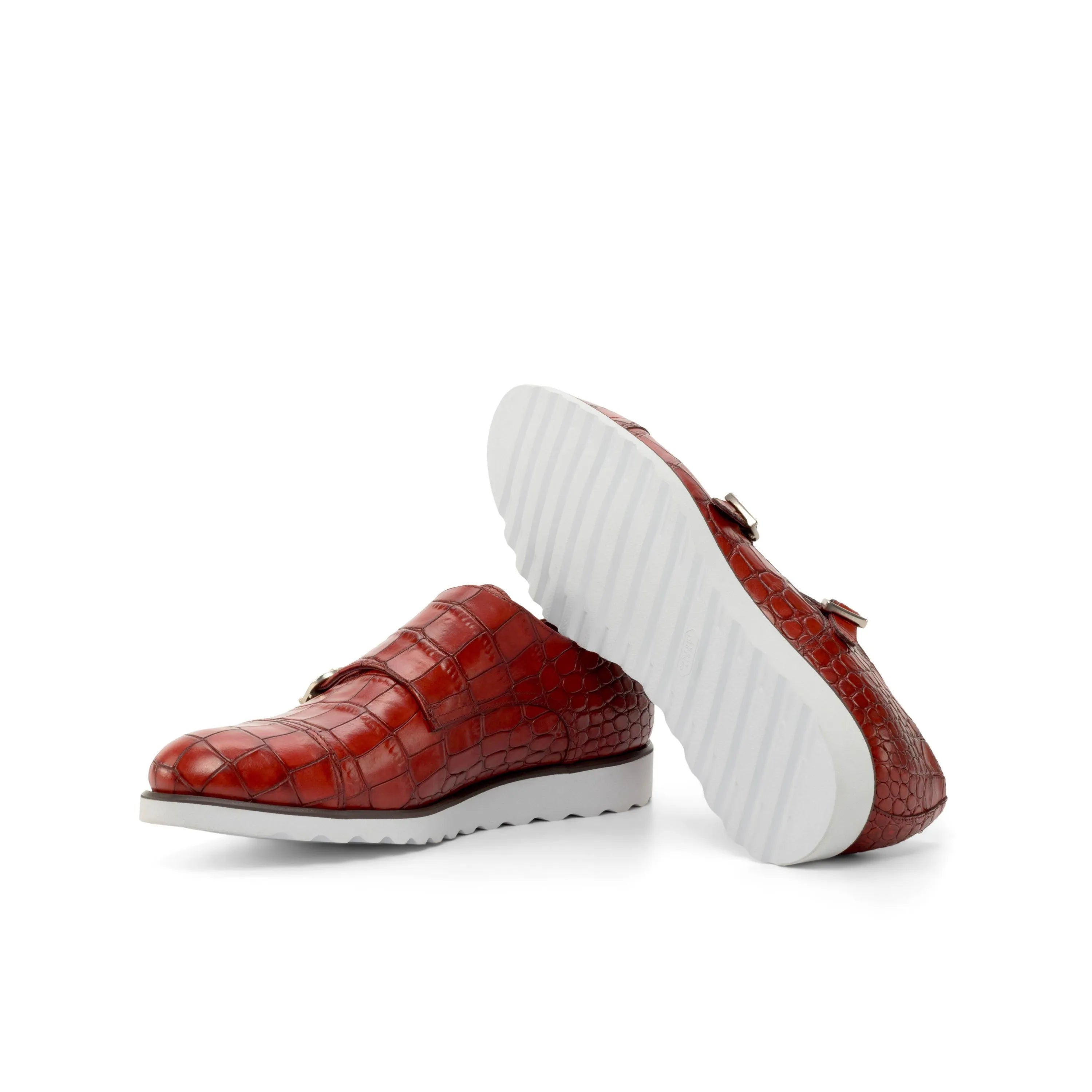 Red crocodile leather Poaulo double monk shoes back view
