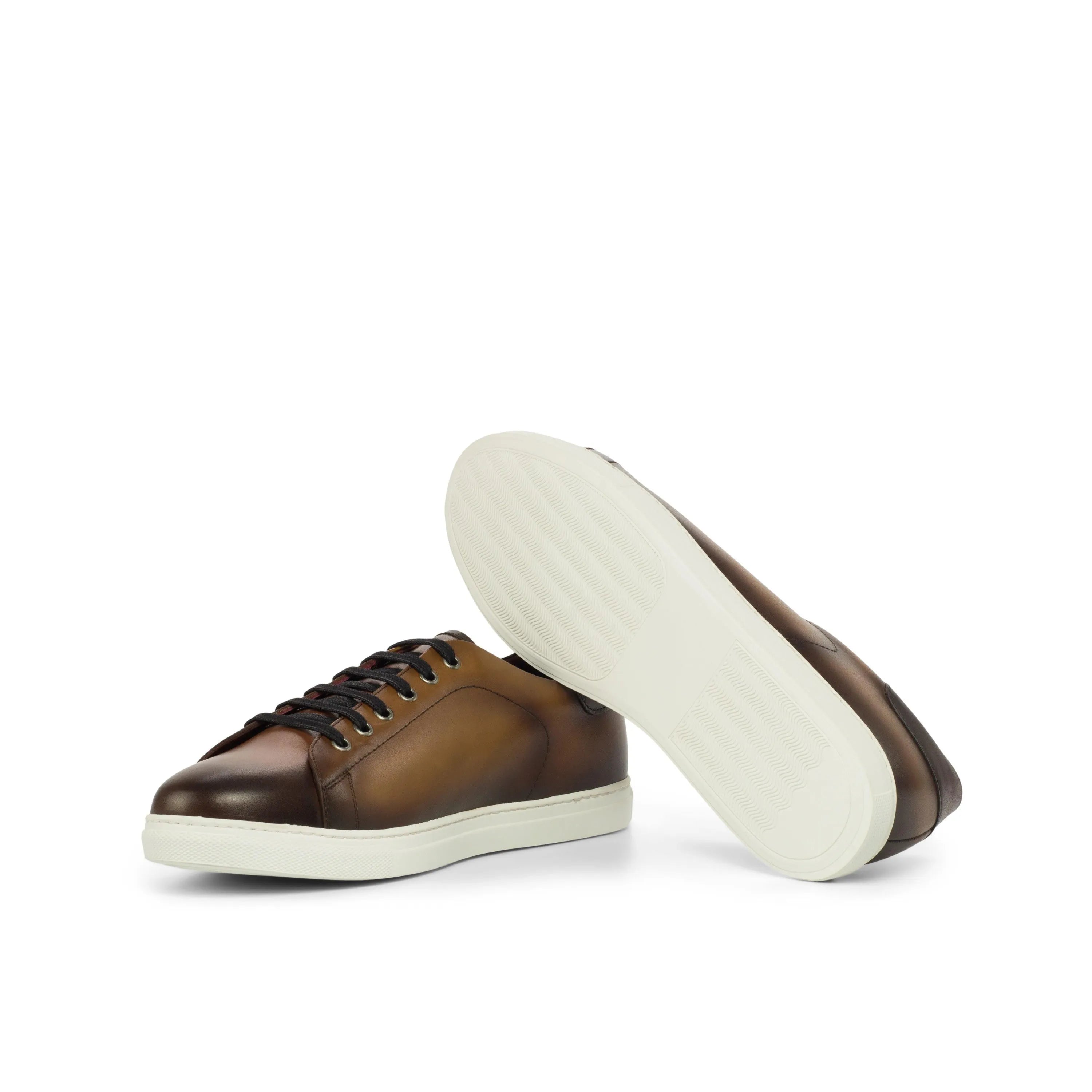 Brown leather Porcho Trainer Sneaker with white cupsole soles