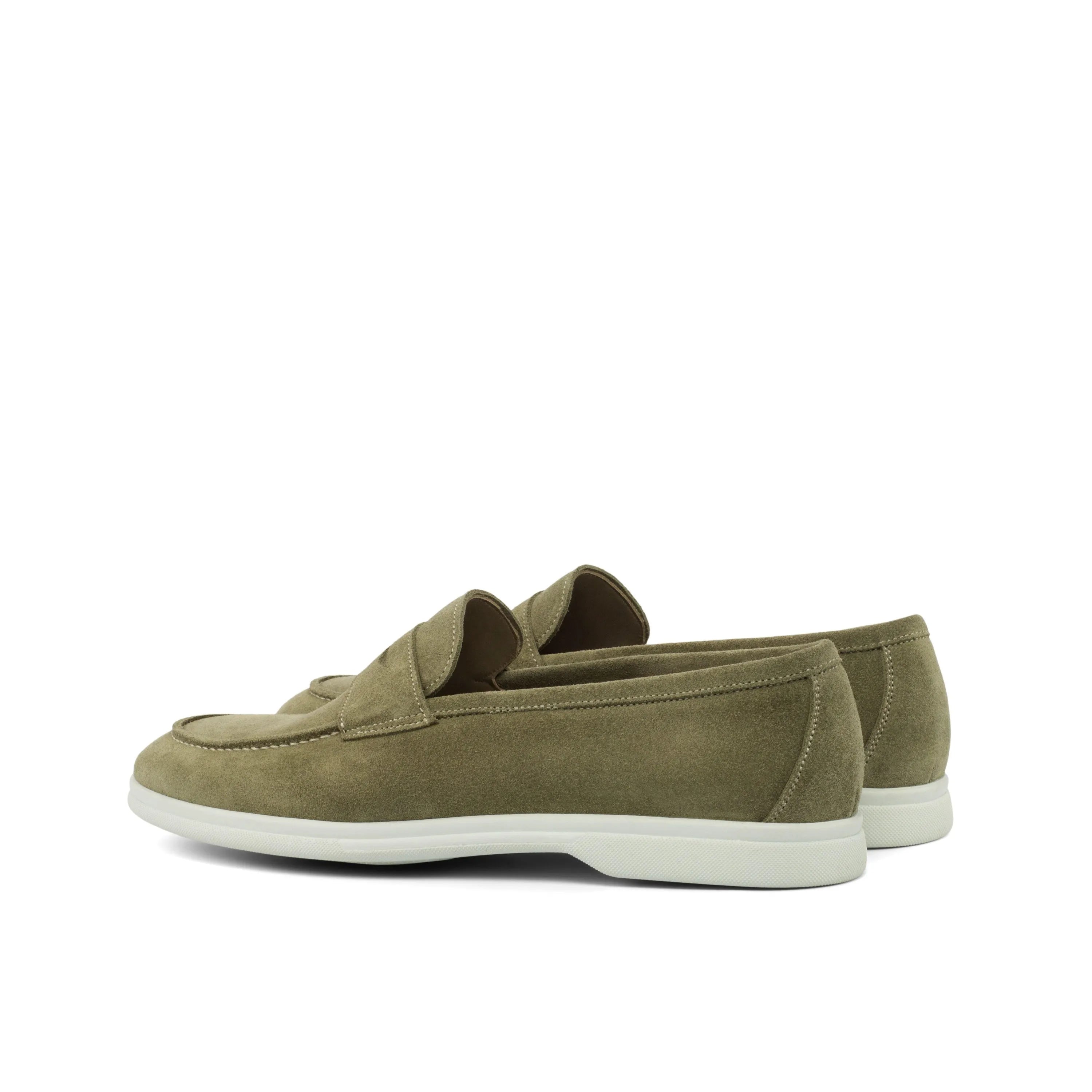 Olive green suede Q3 Moc Flex Shoes with rubber sole