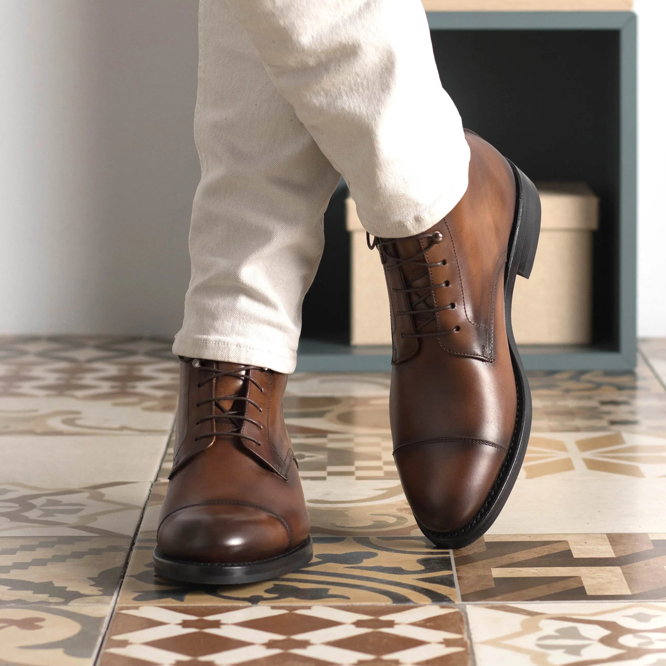 Raj jumper boots brown leather lace-up back view