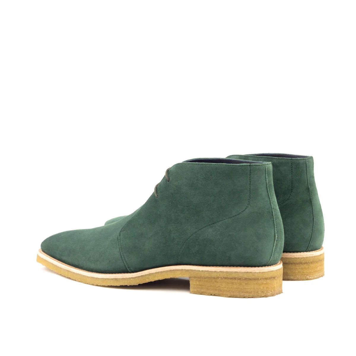 Rapa chukka boots in forest kid suede with tan soles and unique height