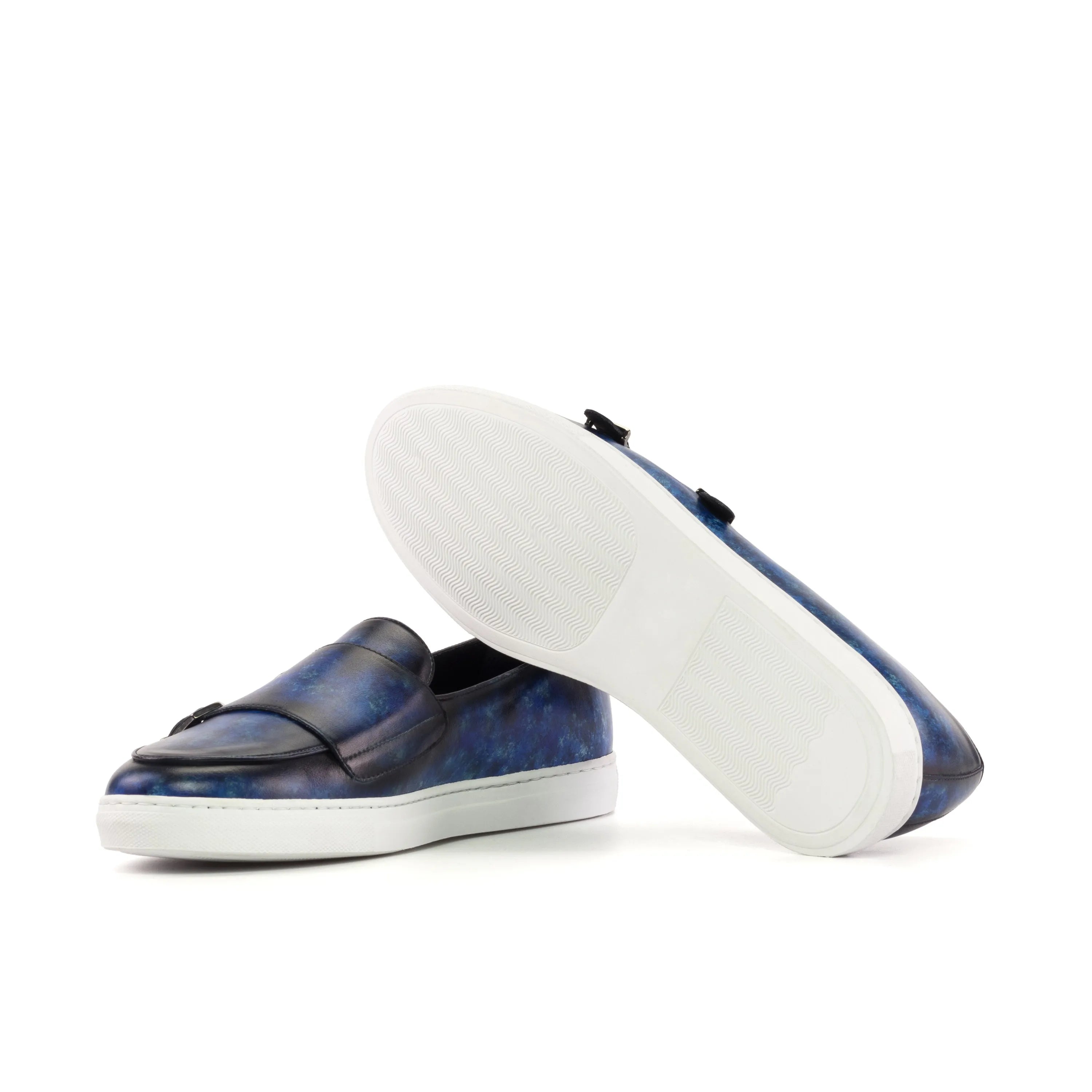 Realcarlo patina monk sneaker in blue leather slip-on design