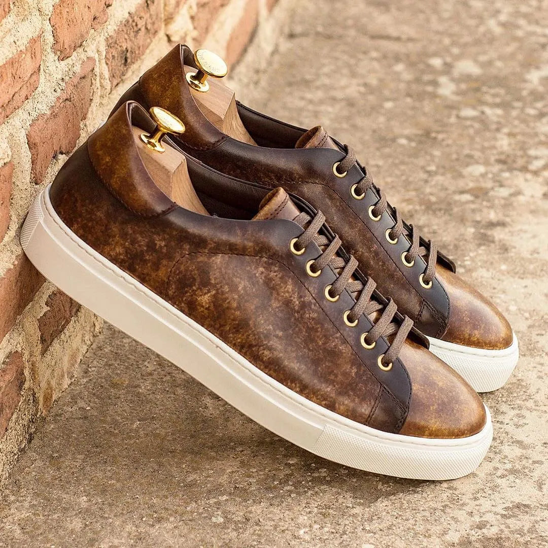 Robio trainer patina sneakers in brown leather with white soles