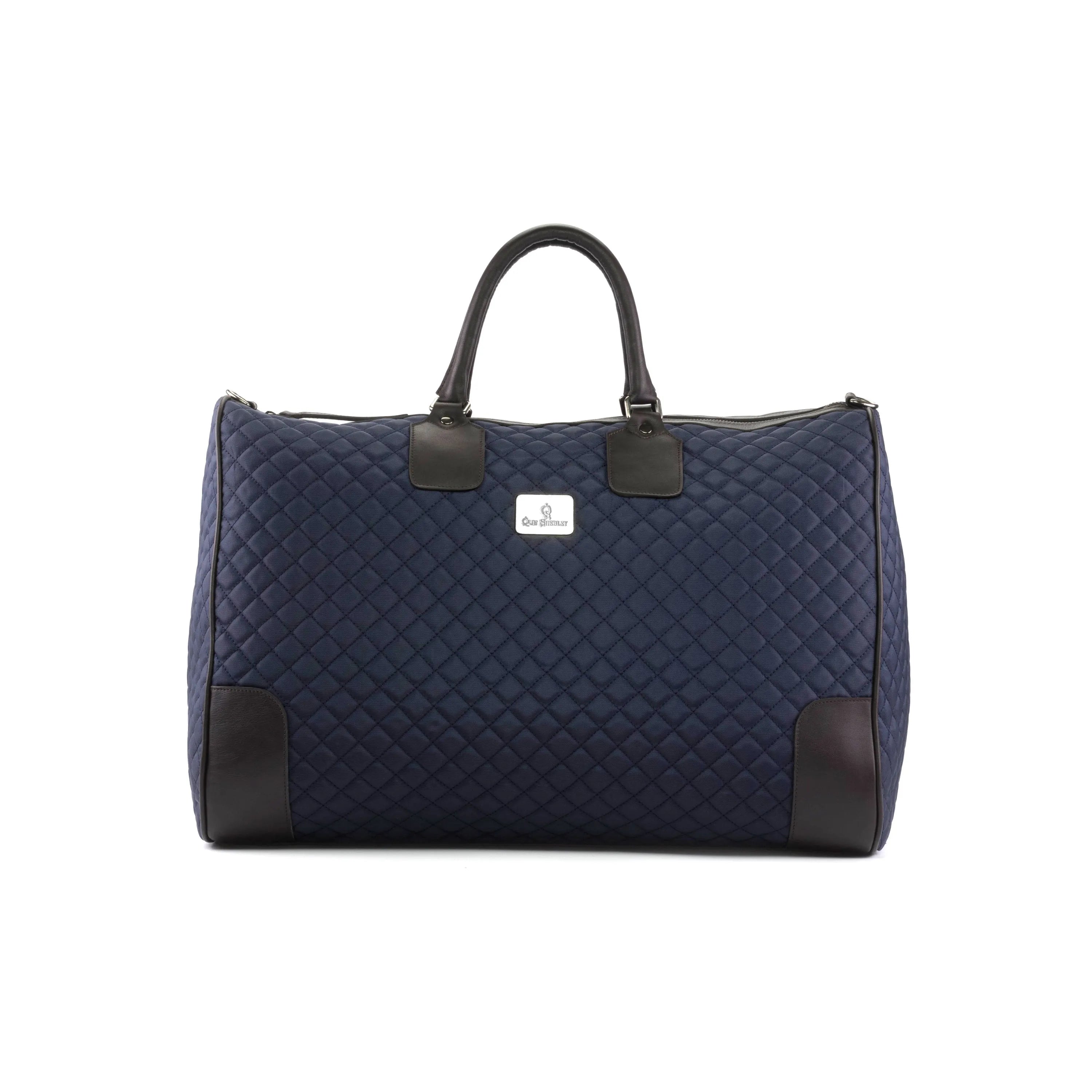 Quilted navy duffel bag, ideal for travel, featured as the Roma Weekender Bag