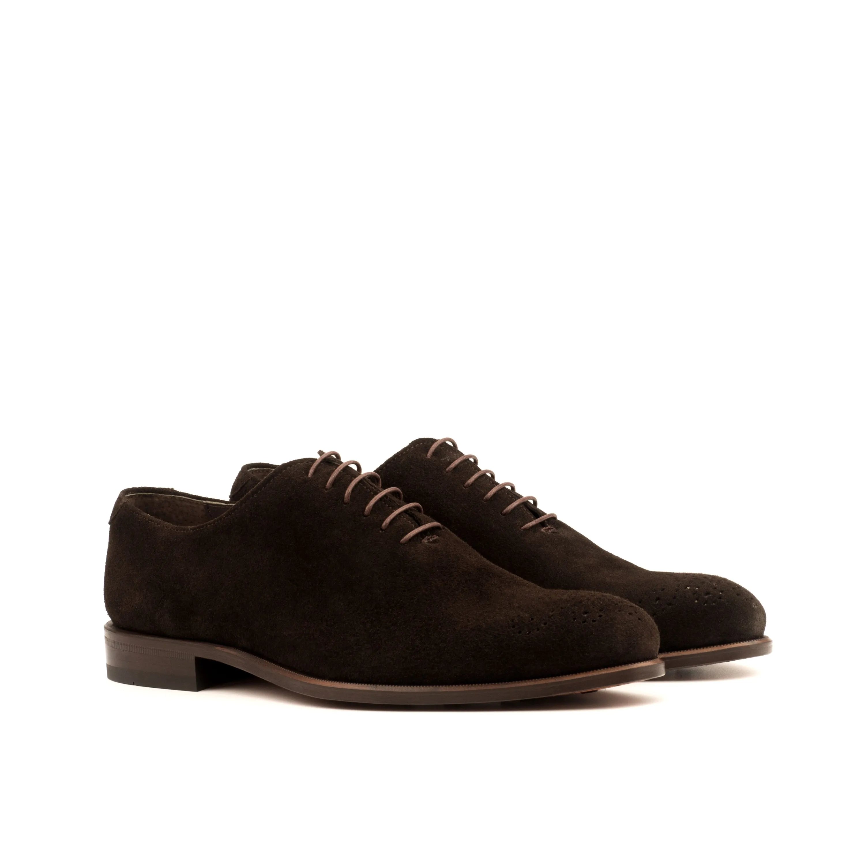 Ronelio wholecut shoes: brown suede dress shoes back view