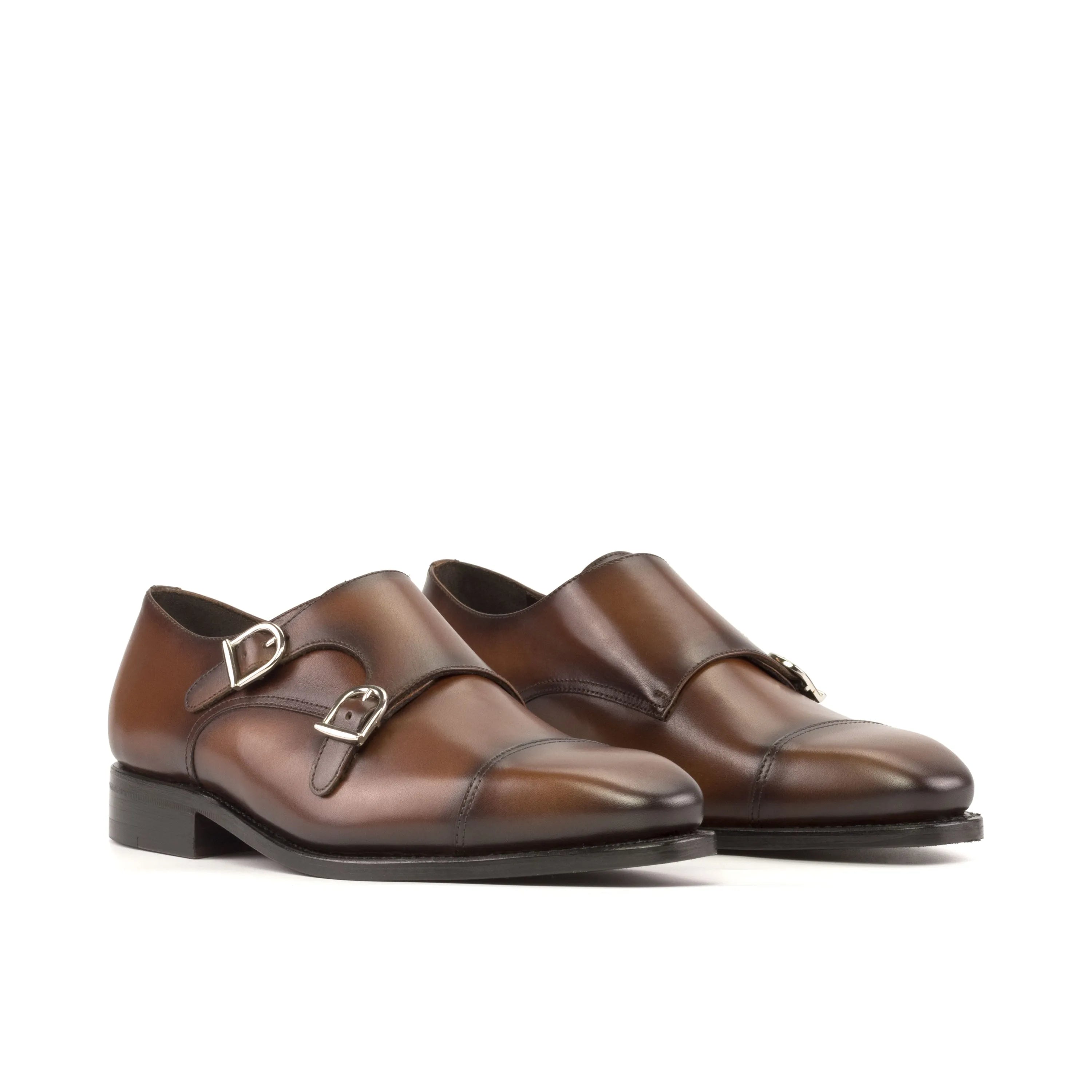 Rosirto double monk brown leather shoes back view