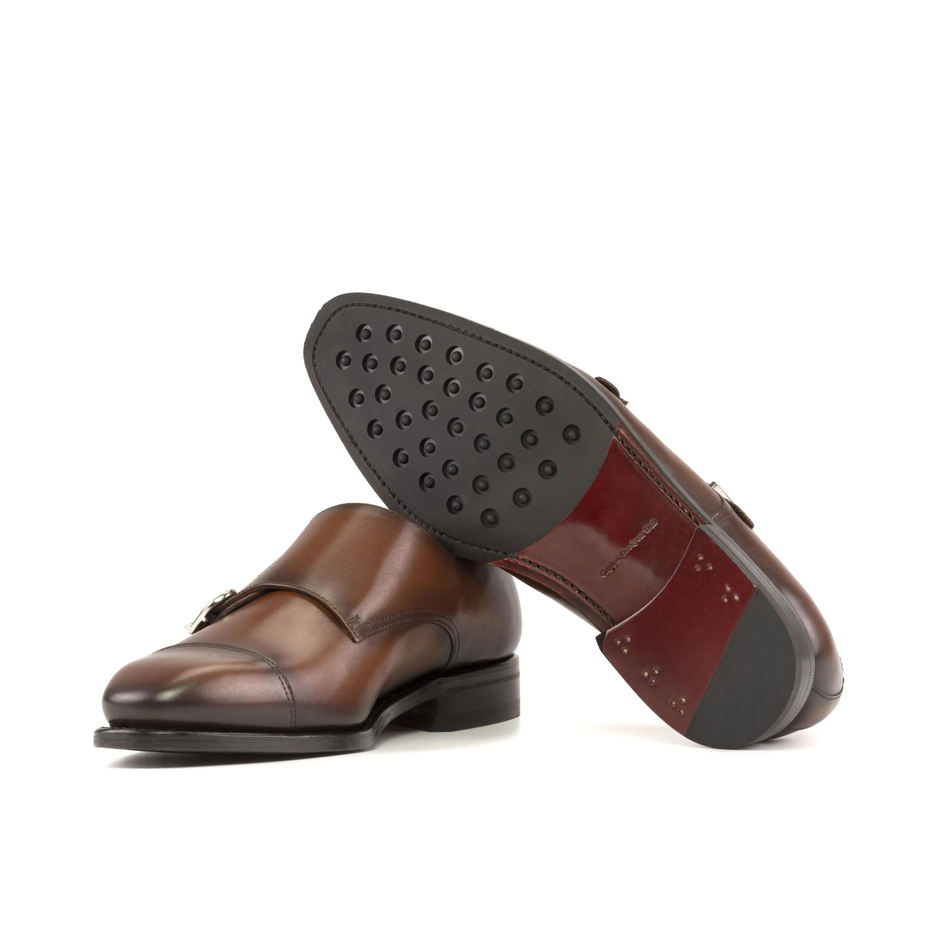 Rosirto double monk brown leather shoes back view