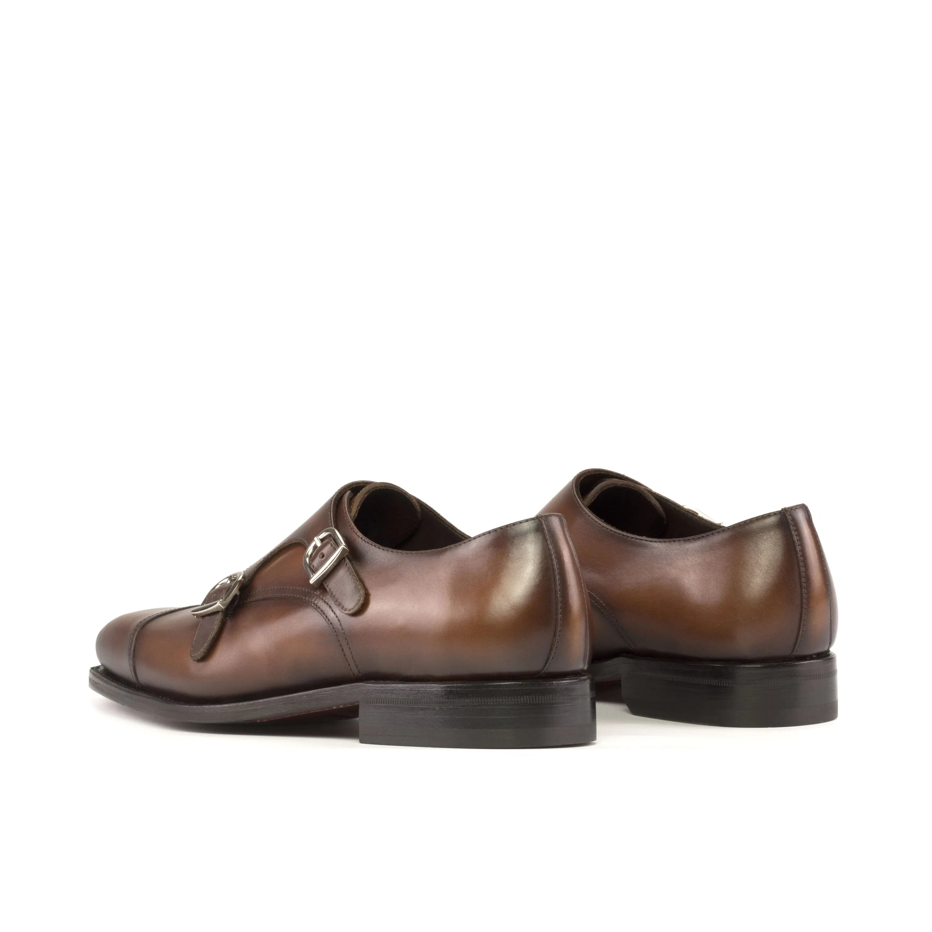 Rosirto double monk brown leather shoes pair