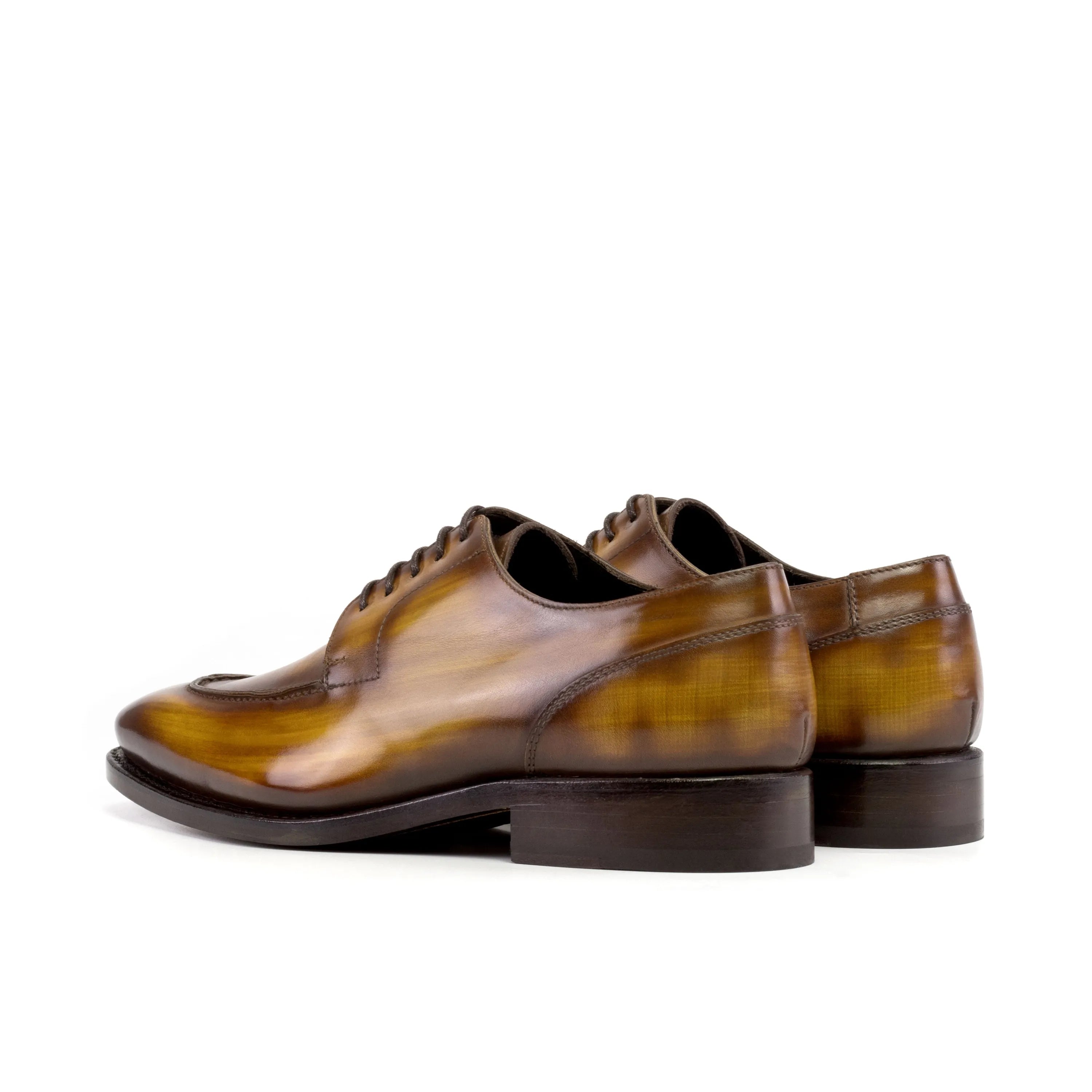 Rubis derby split toe patina shoes II in brown leather pair