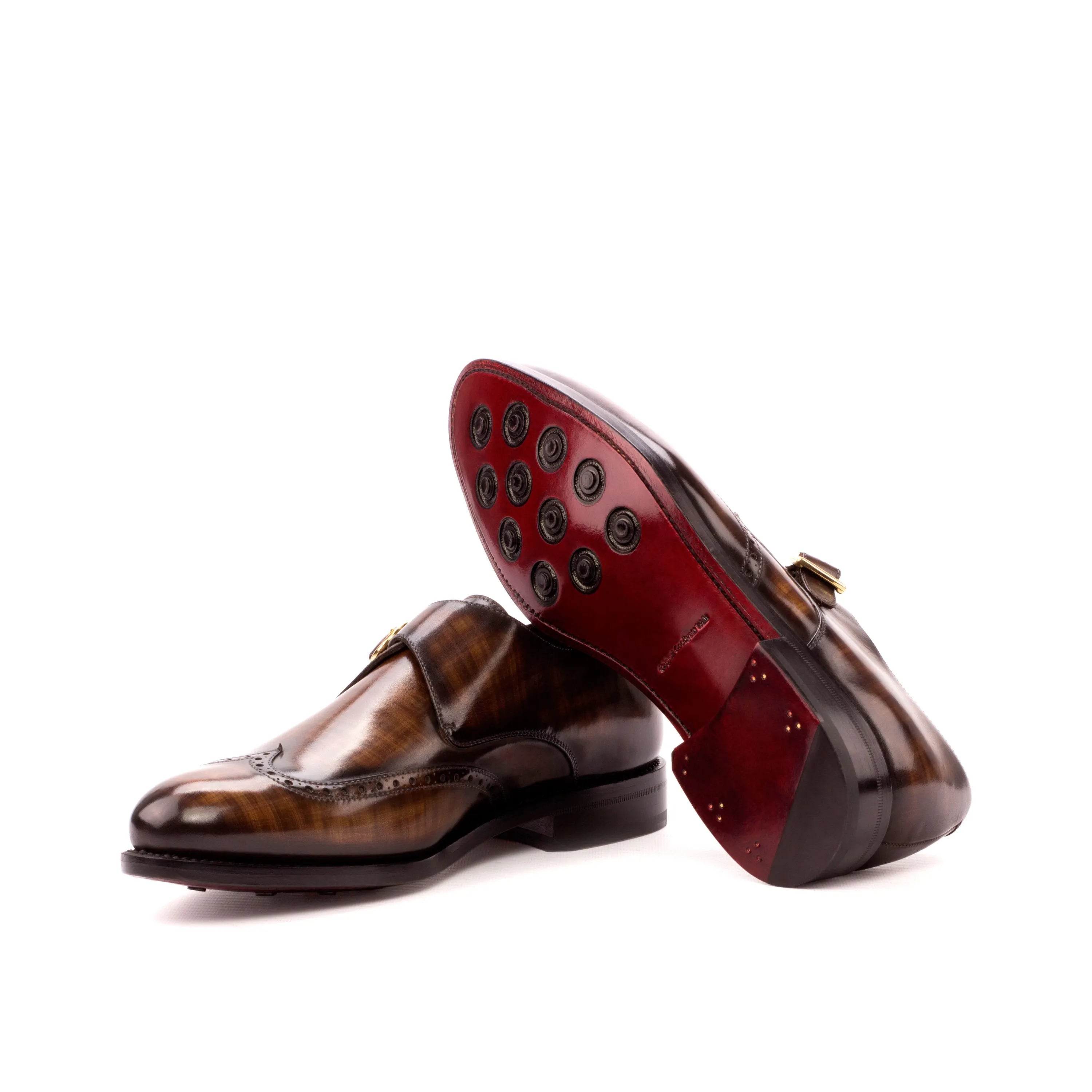 Rufus Patina Single Monk brown leather monk strap shoes