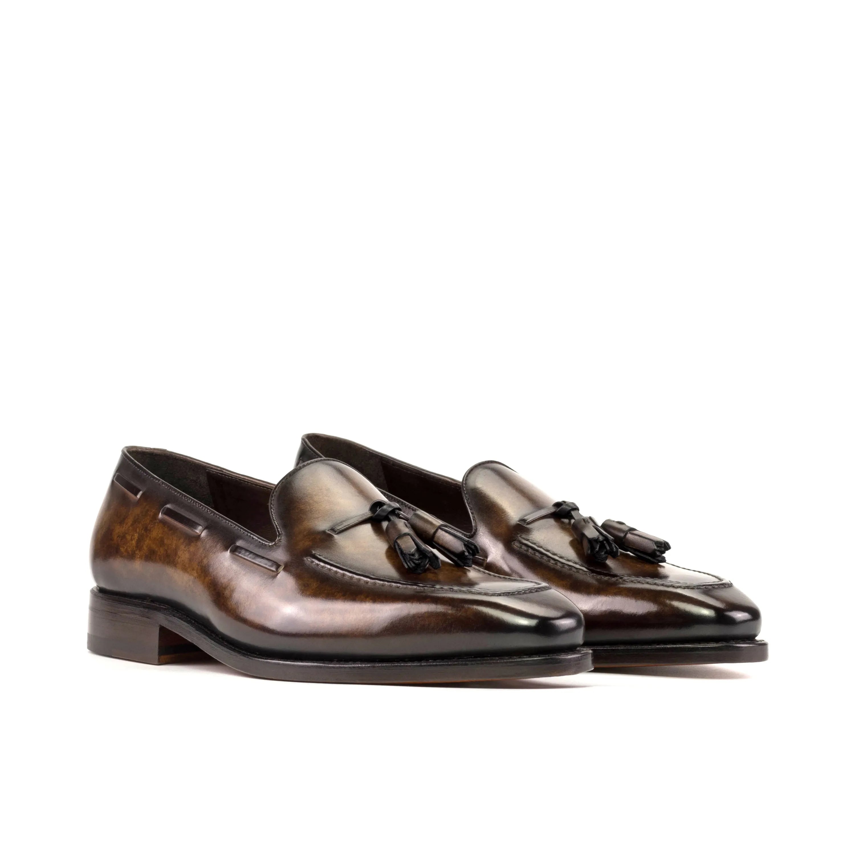 Pair of brown Goodyear leather Sam Patina Loafers II with tassels