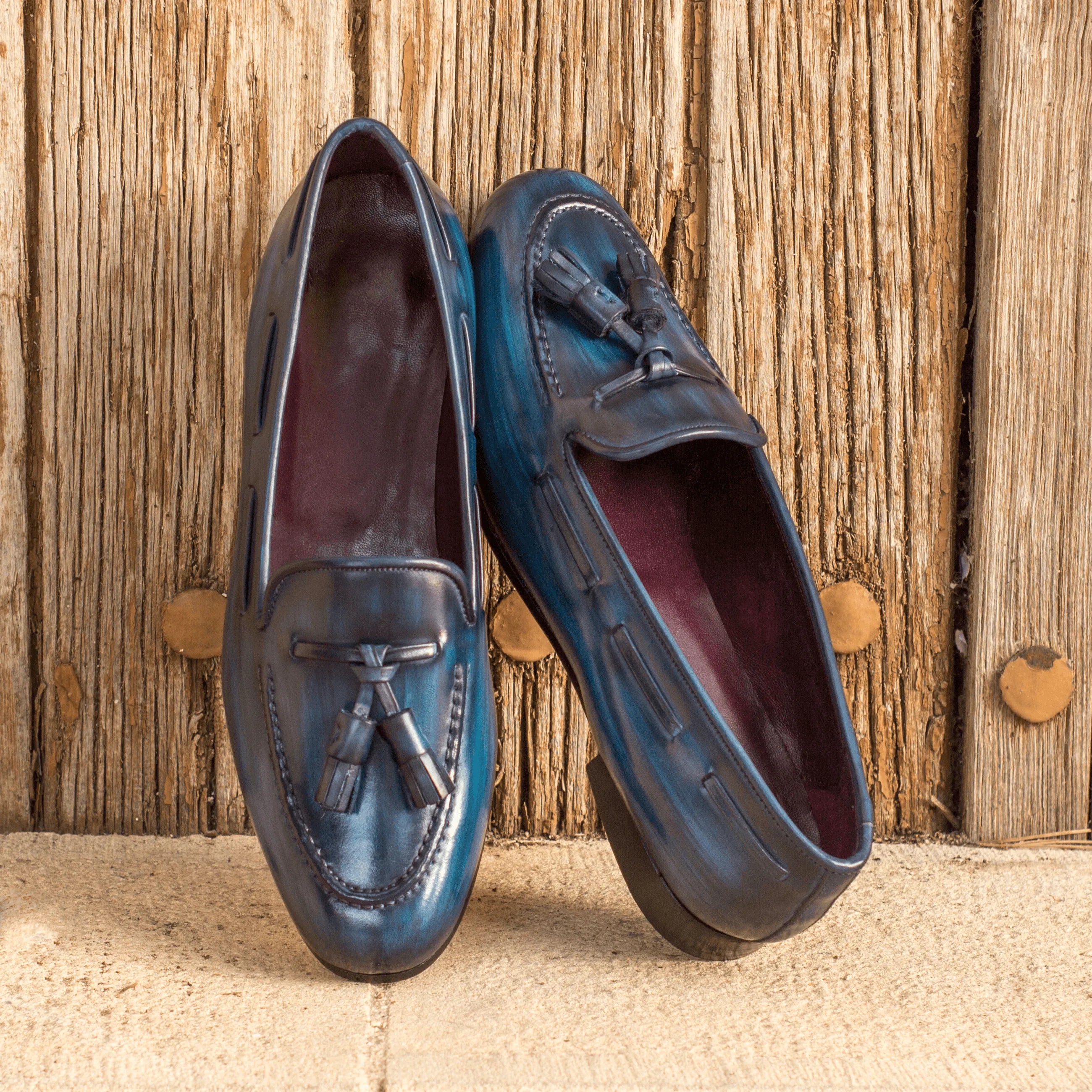 Sanjose Rose patina ladies slipon II blue leather tassel loafers