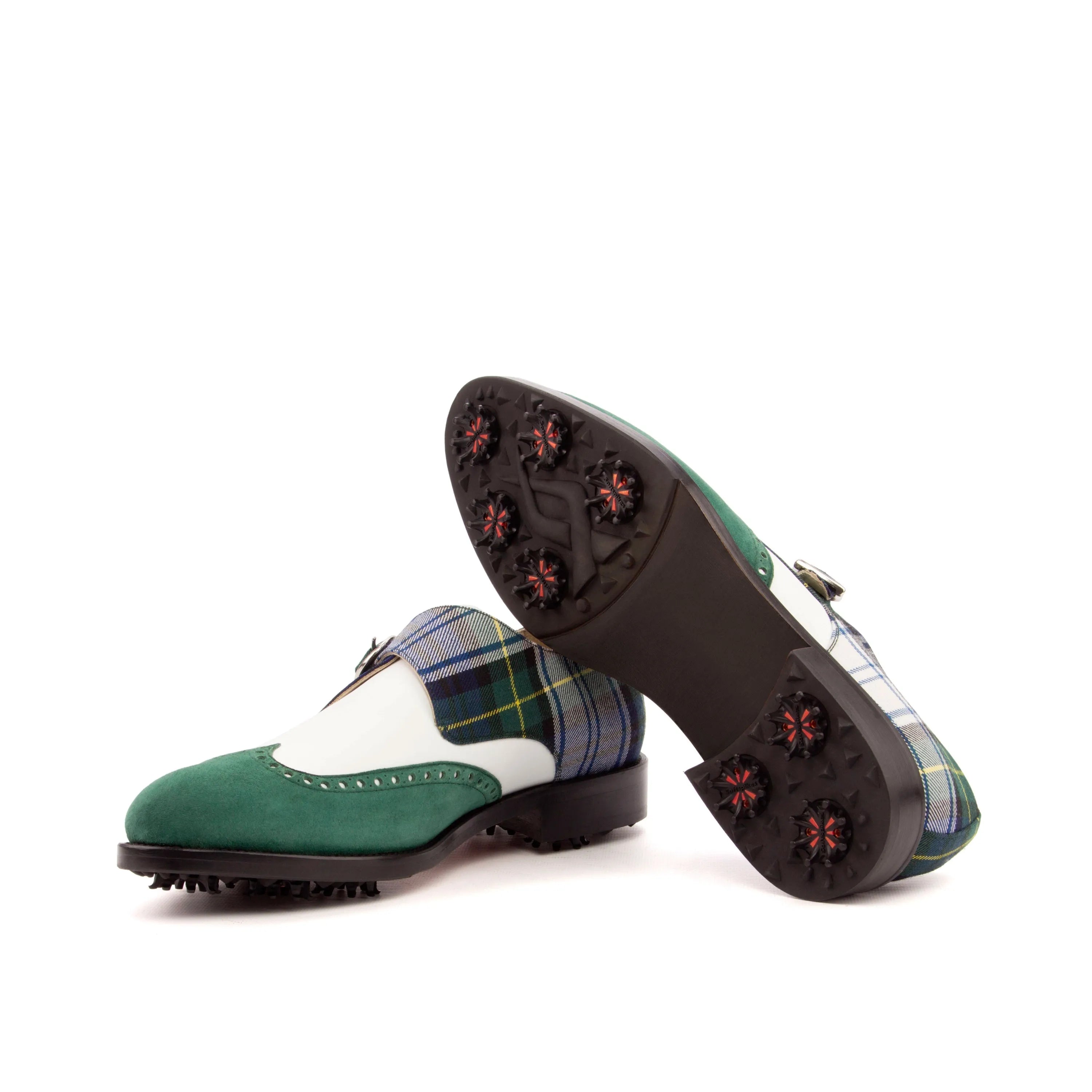 Scopas Single Monk green plaid brogue golf shoes