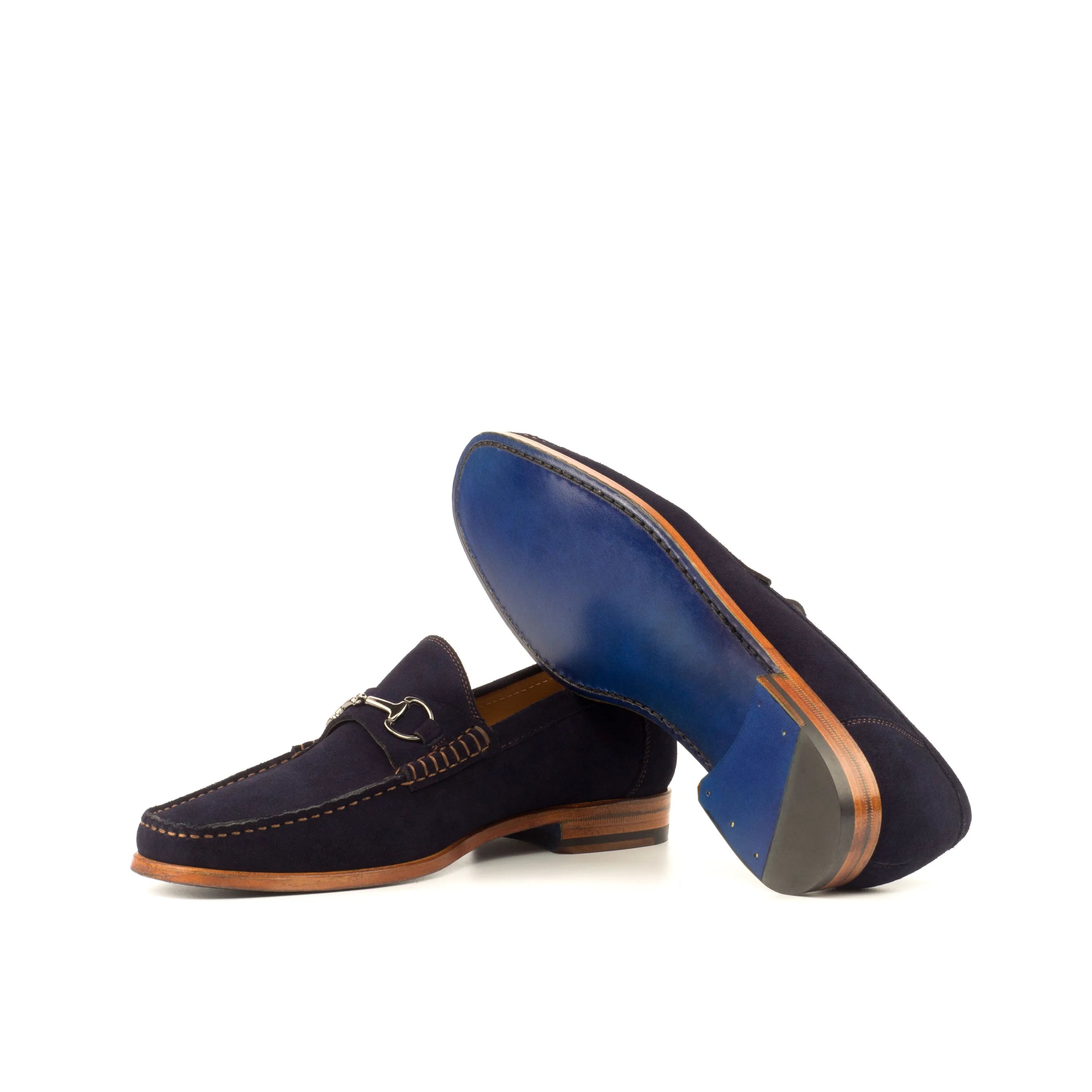Serenity Moccasin II navy suede horsebit loafers, luxury bespoke shoes for men