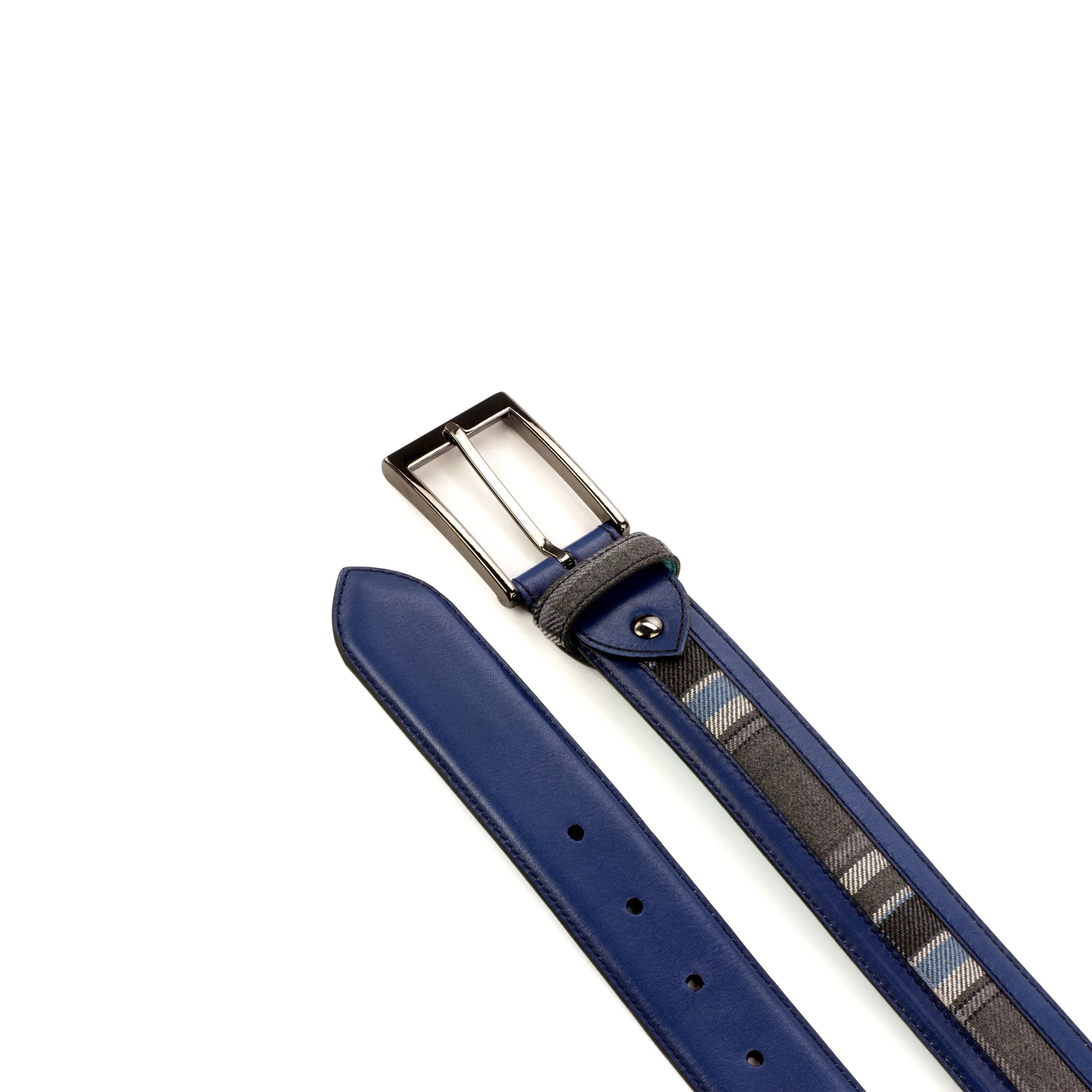 Sextus Venice belt in blue leather with plaid accent