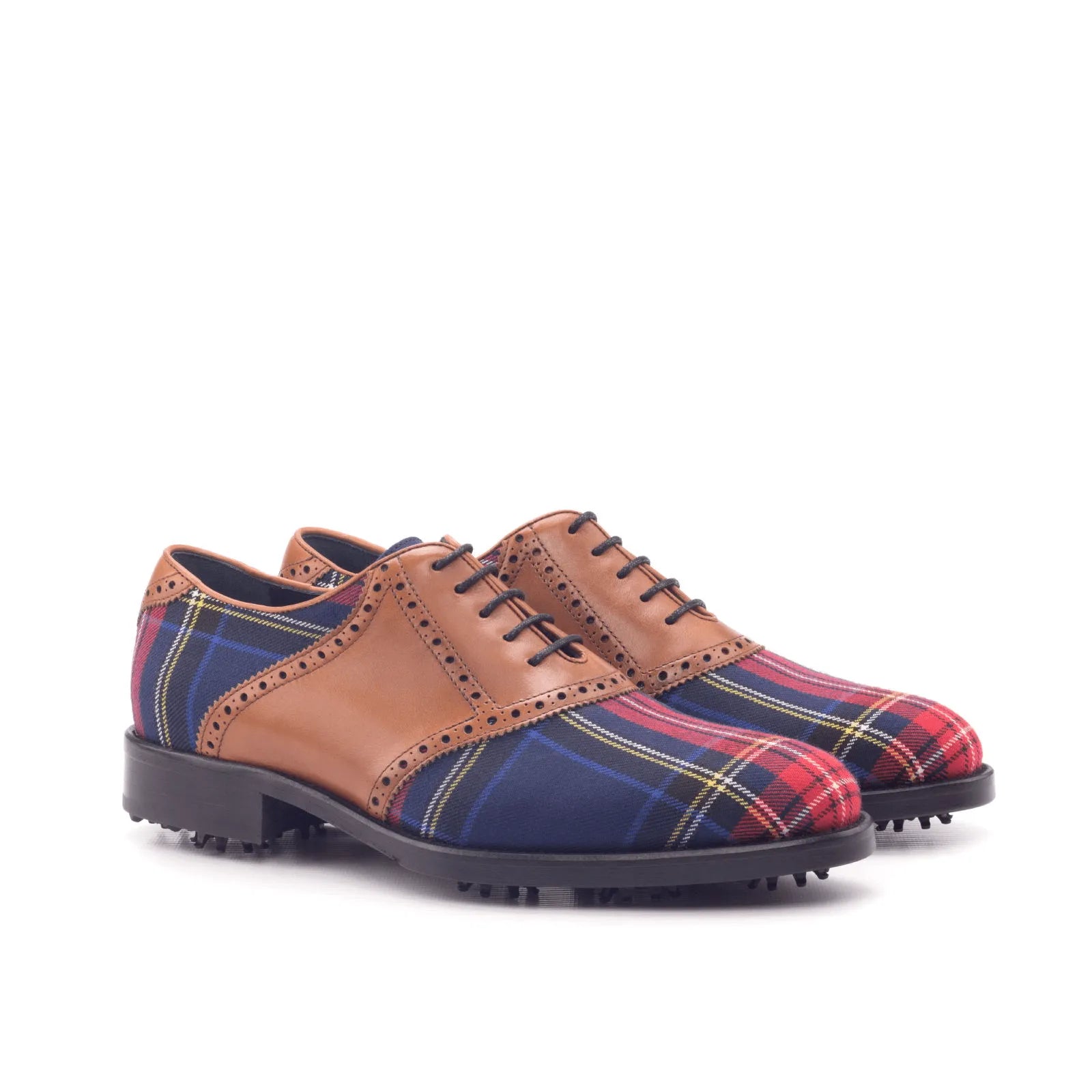 Shapiro saddle golf shoes with tartan and leather design