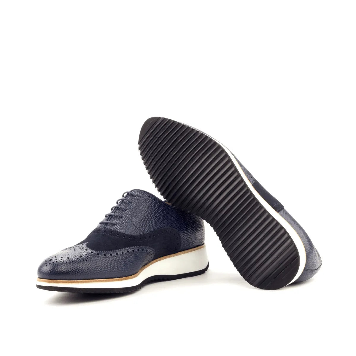 Sinere Full Brogue blue leather suede brogue shoes with white sole