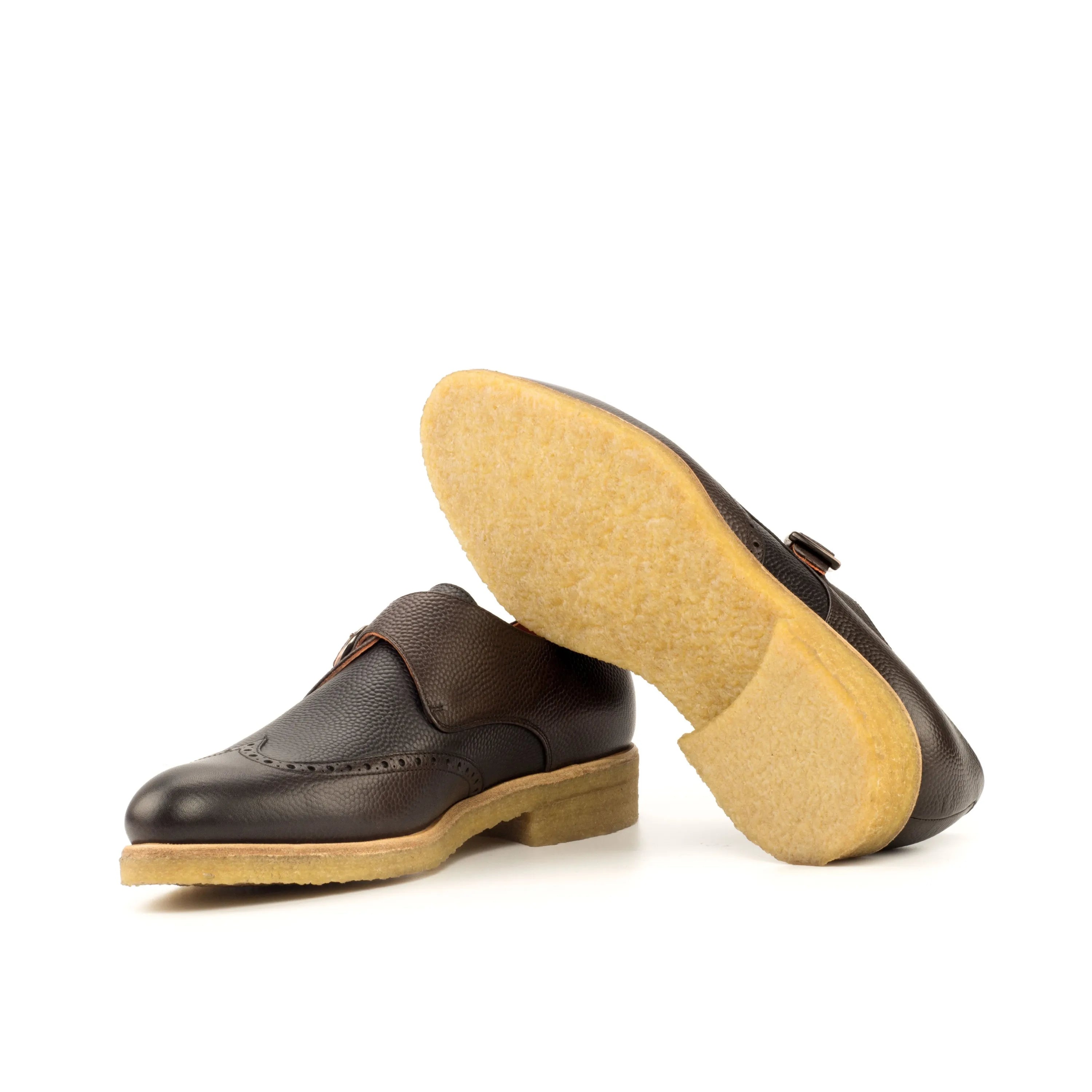 Brown pebble grain Sioux Single Monk shoes back view