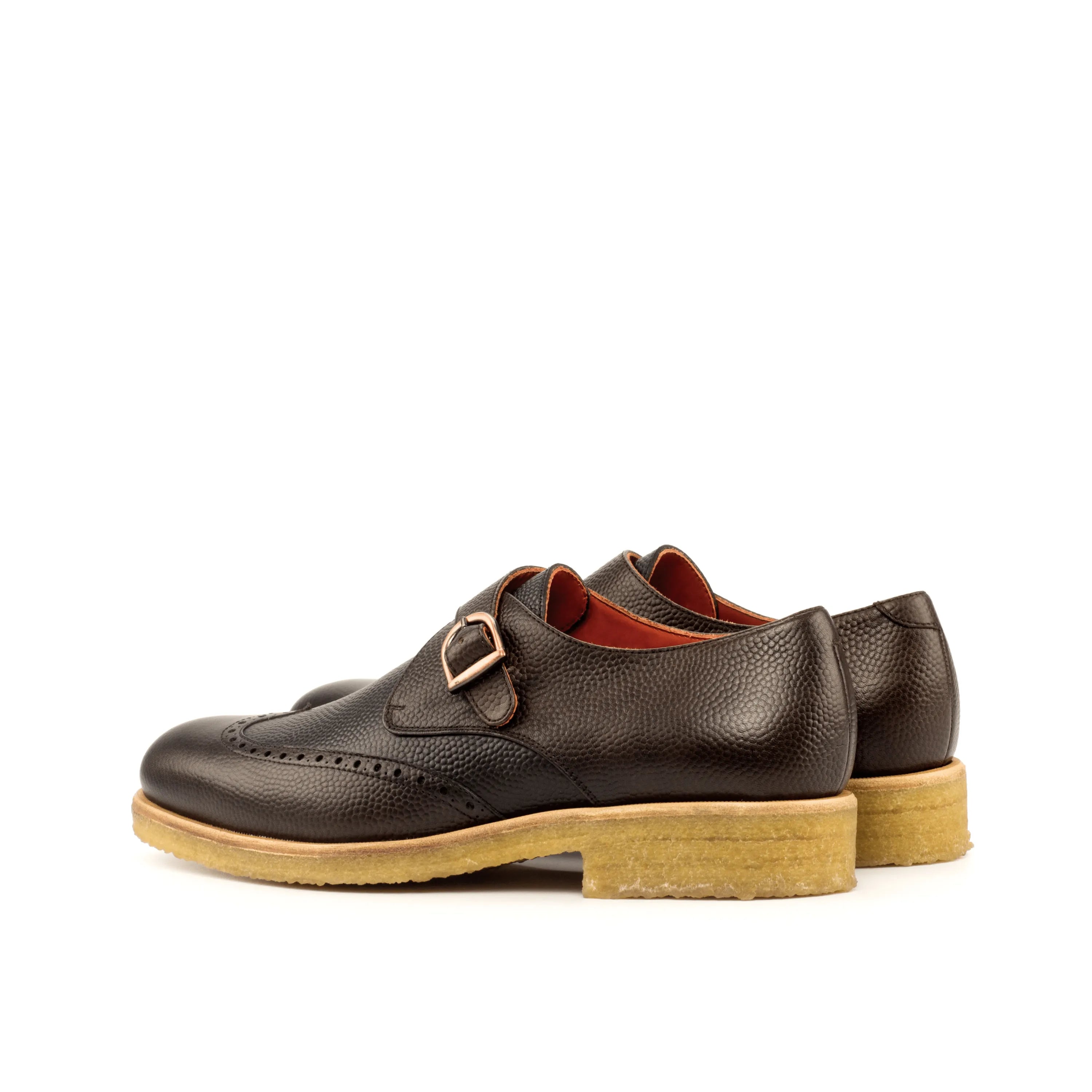 Brown pebble grain Sioux Single Monk shoes back view
