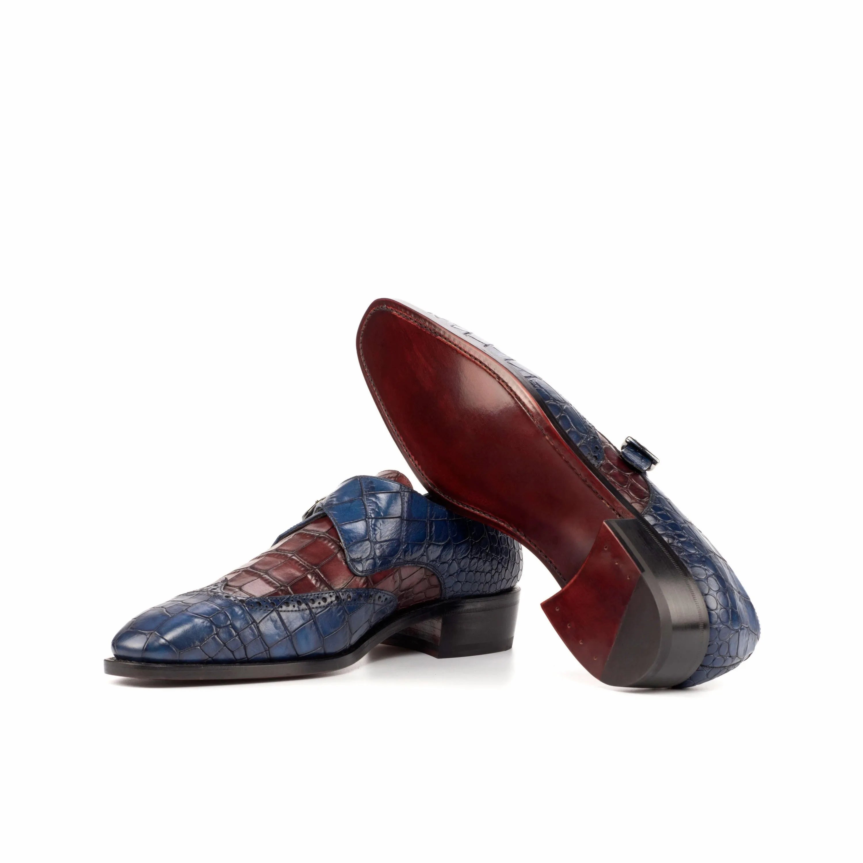 Sona Single Monk Croco II two-tone crocodile leather monk strap shoes