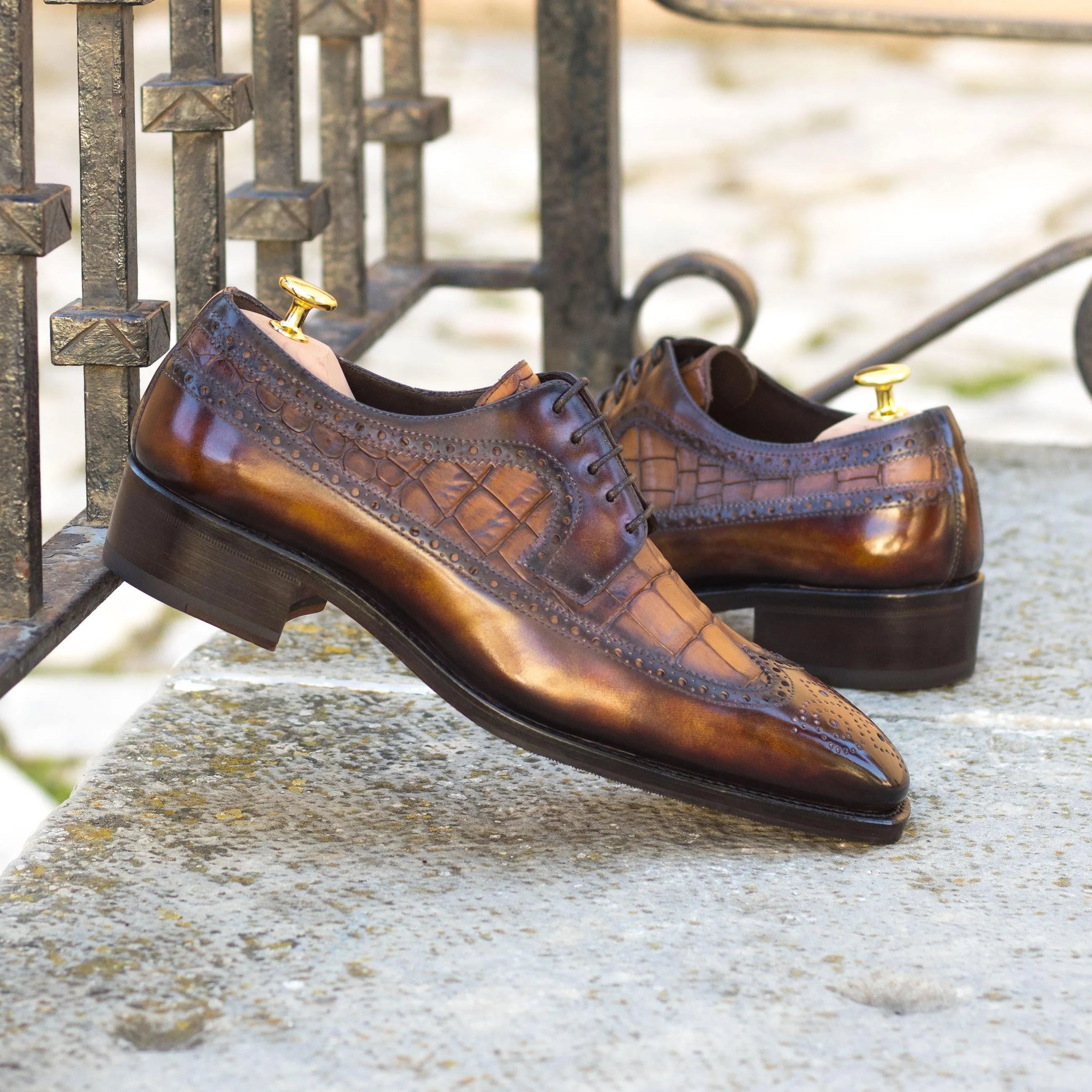 Stanley Patina Longwing Blucher II brown leather dress shoes