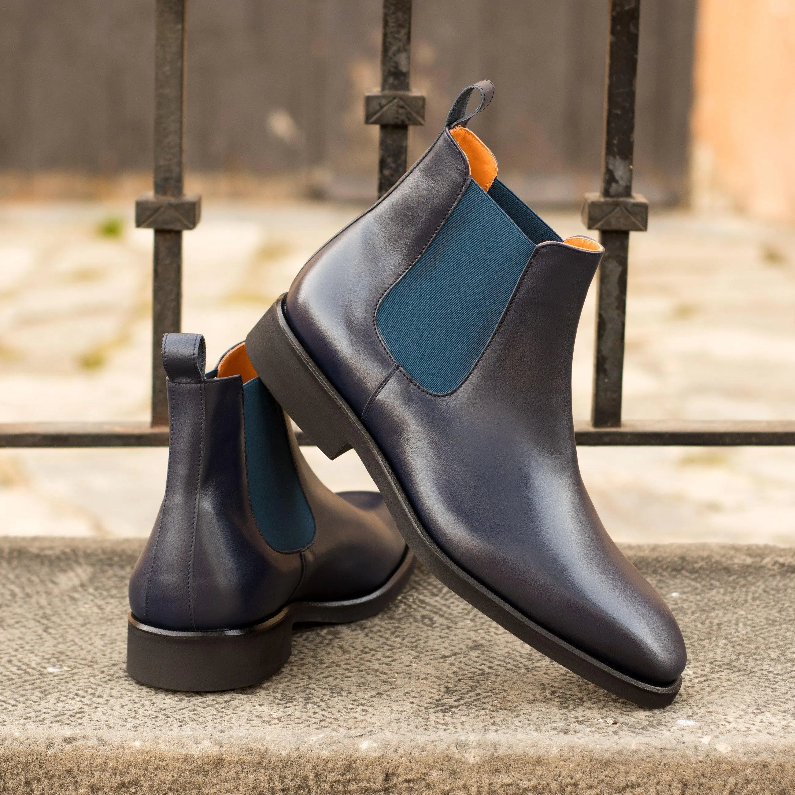 Pair of navy blue leather Stephano Chelsea Boots II