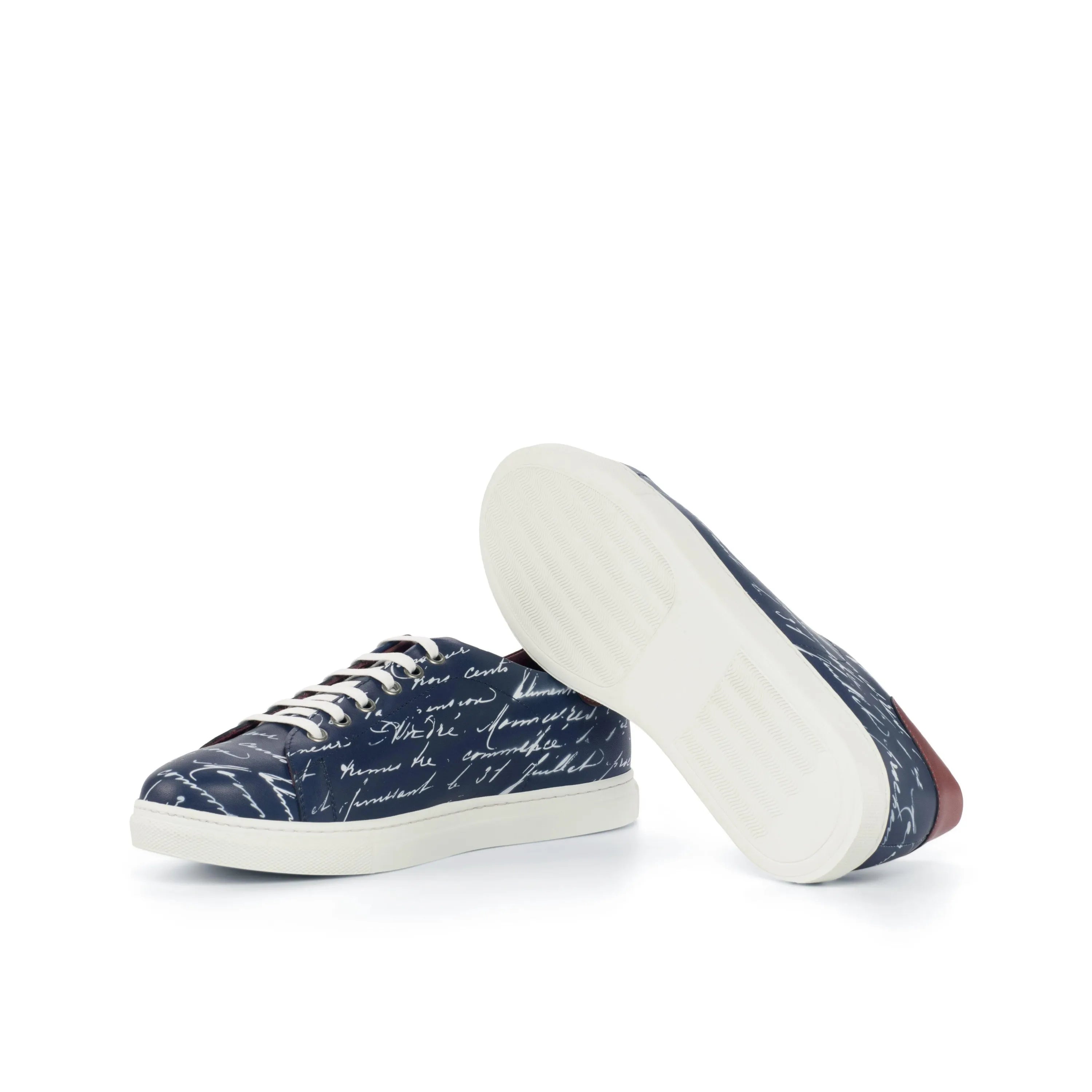 Blue and white Story Trainer Sneaker with painted calf cupsole trainer pattern