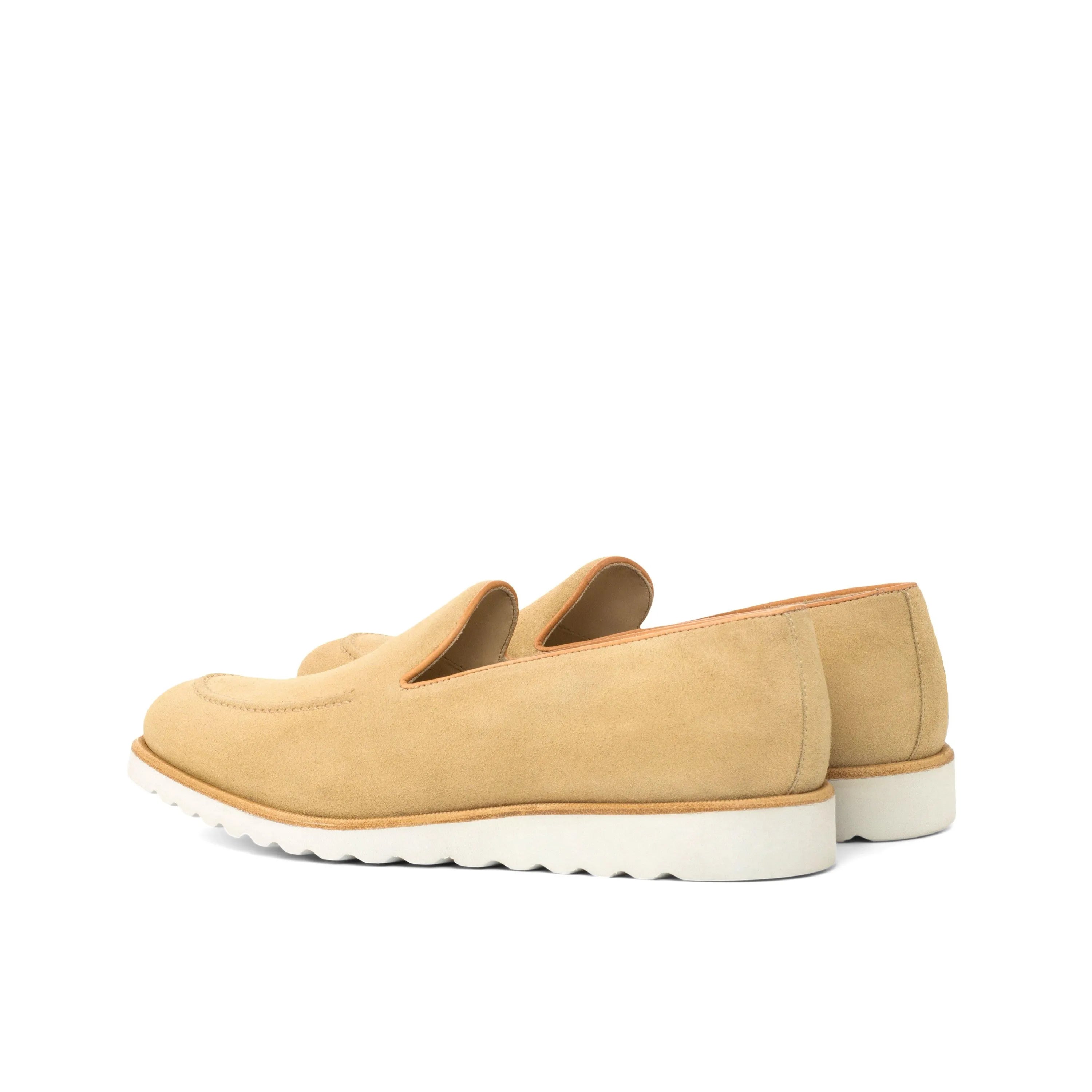 Sundays loafers: tan leather with white soles, luxury bespoke shoes for men