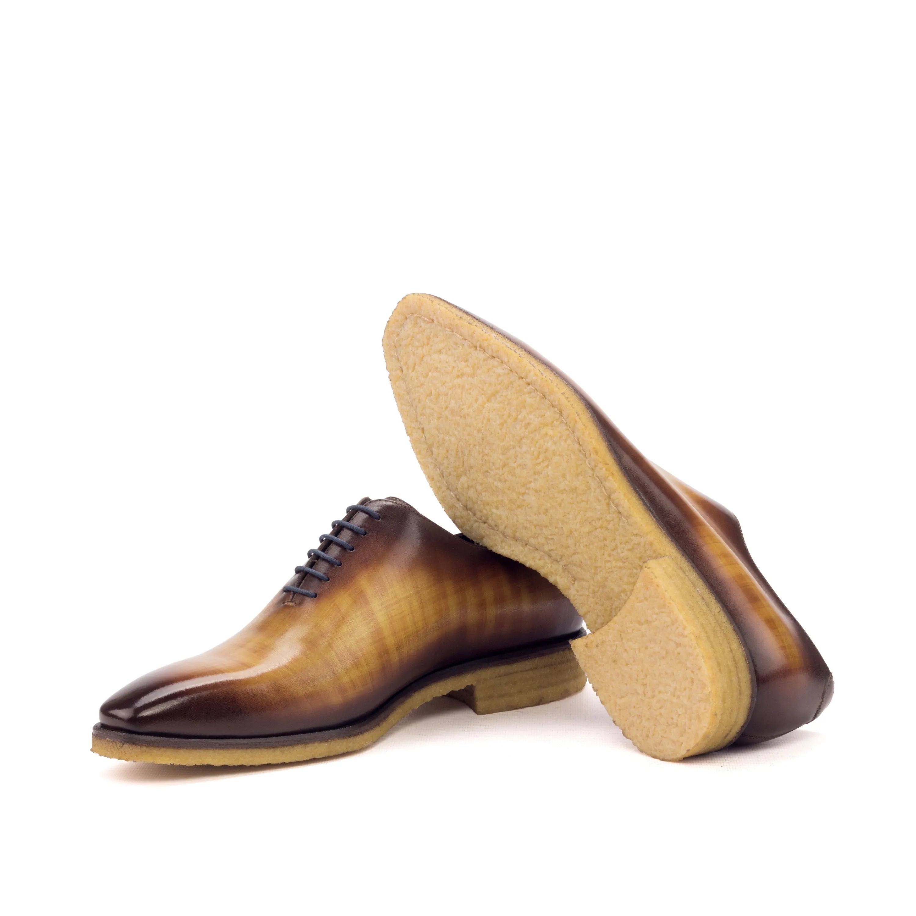 Tesla wholecut patina brown leather dress shoes