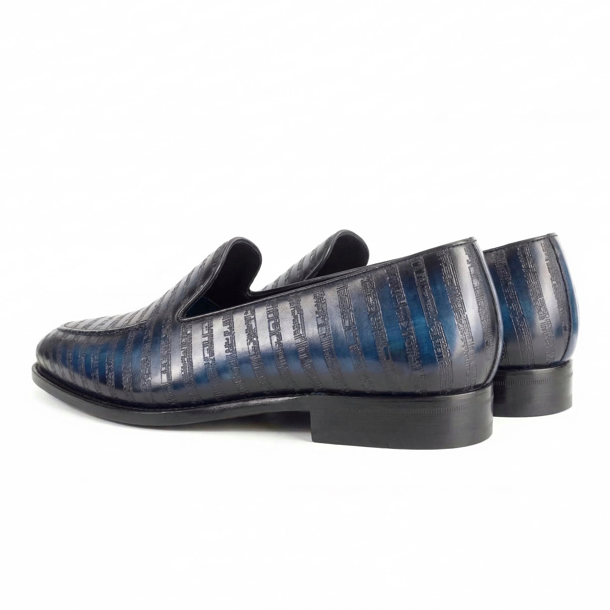 Dark blue Poet VIII Patina leather loafers with musical note emboss