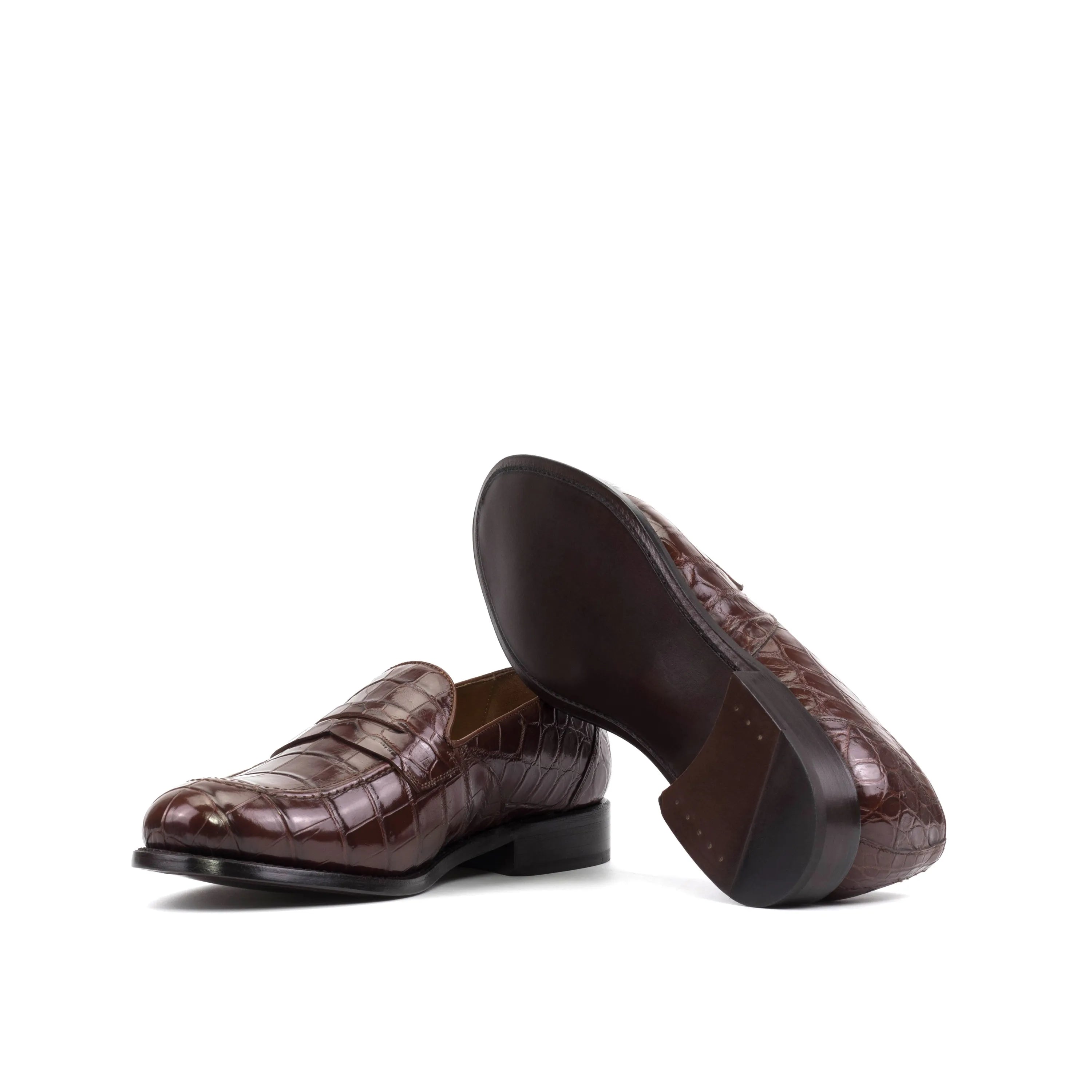 TheDon Alligator Loafers in brown crocodile-patterned leather