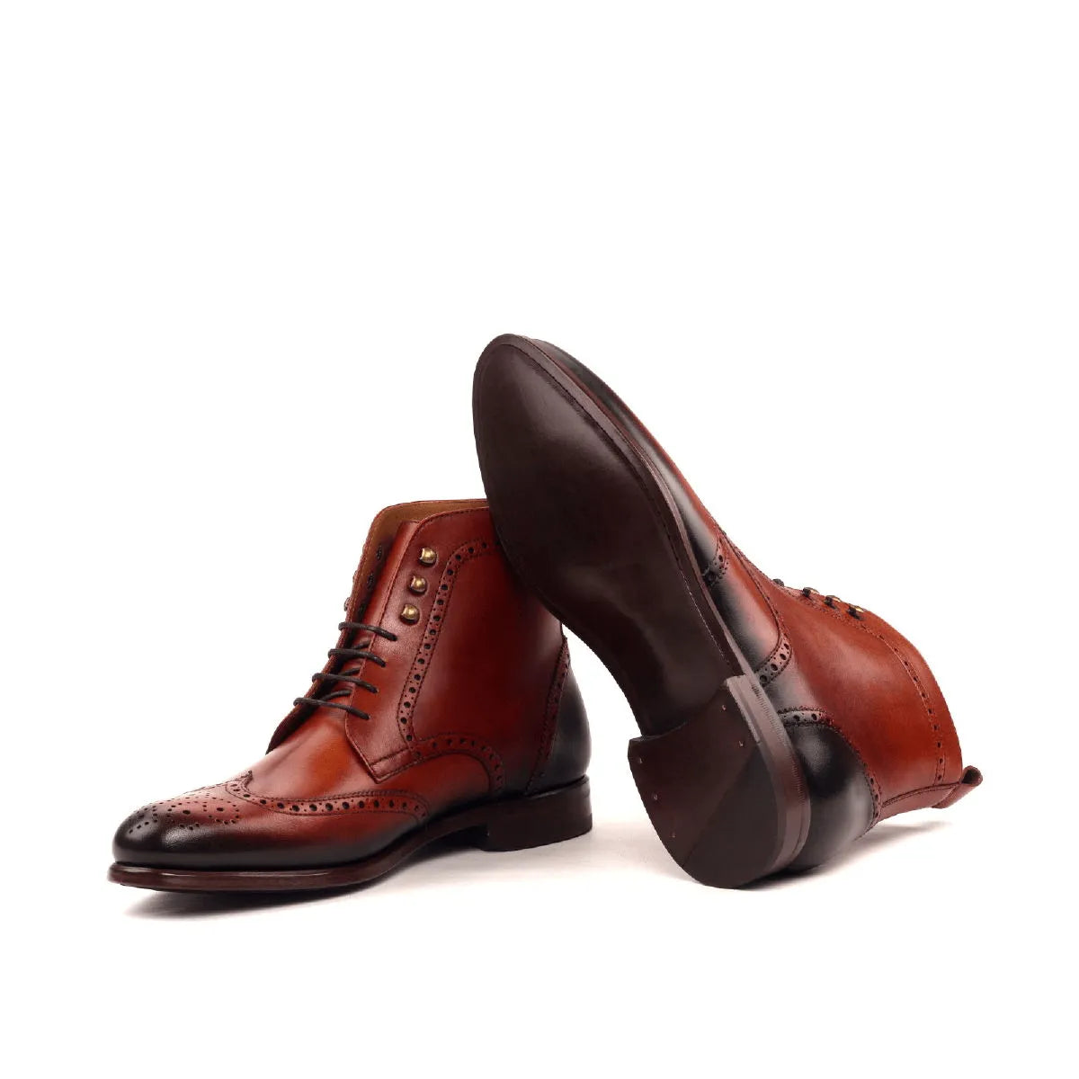 Timon military brogue boots in brown leather wingtip design