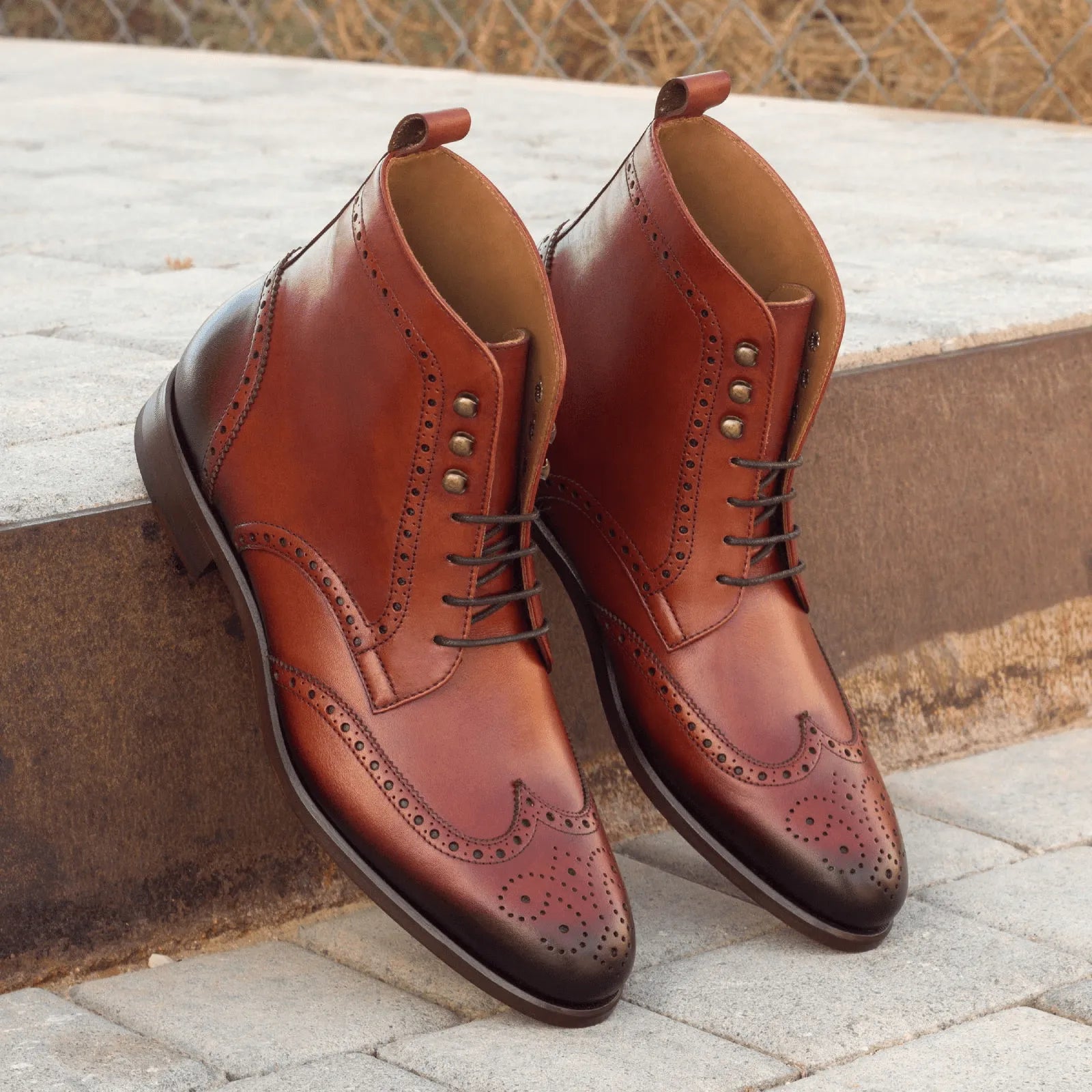 Pair of brown leather Timon military brogue boots