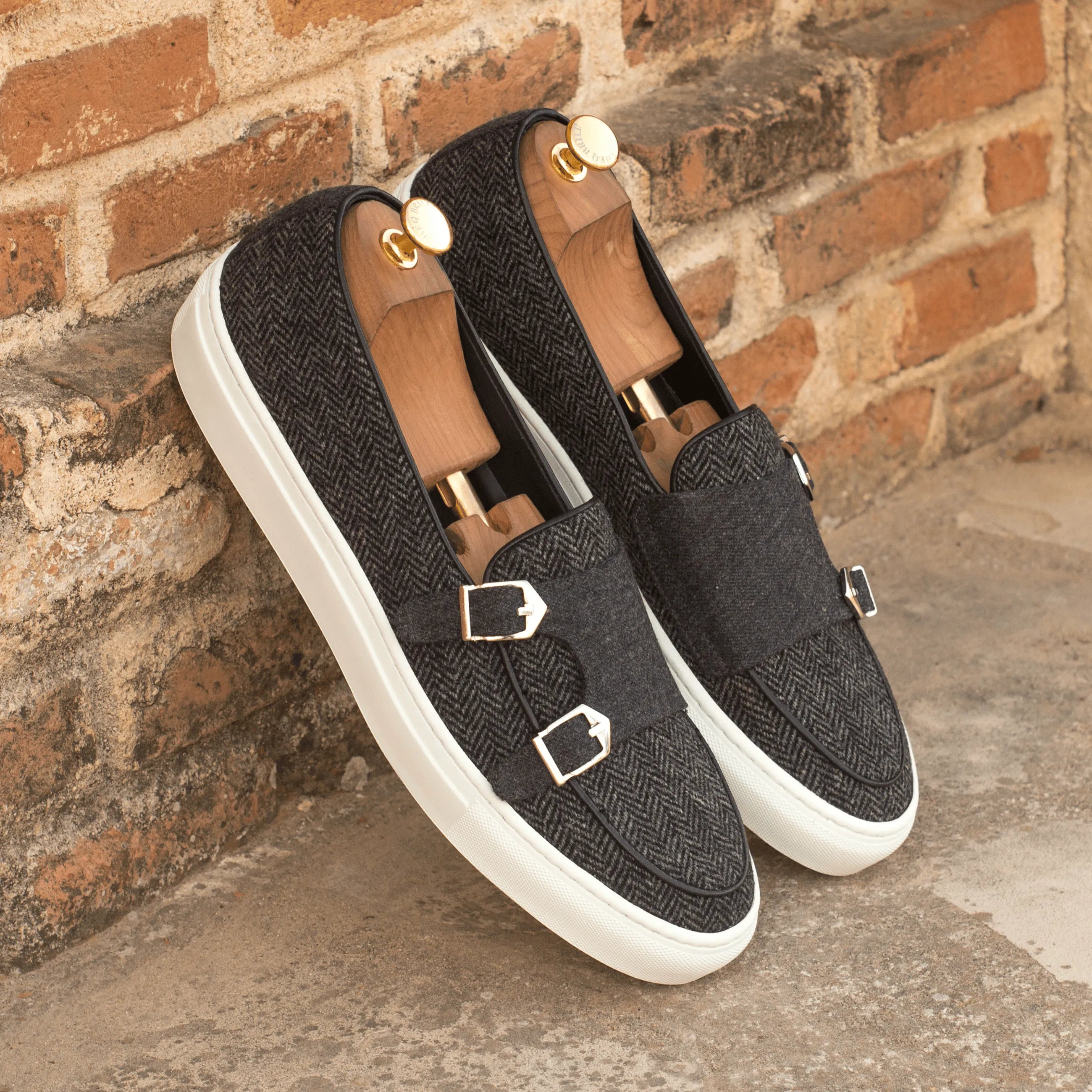 Gray Trove monk sneaker II herringbone double monk strap sneakers