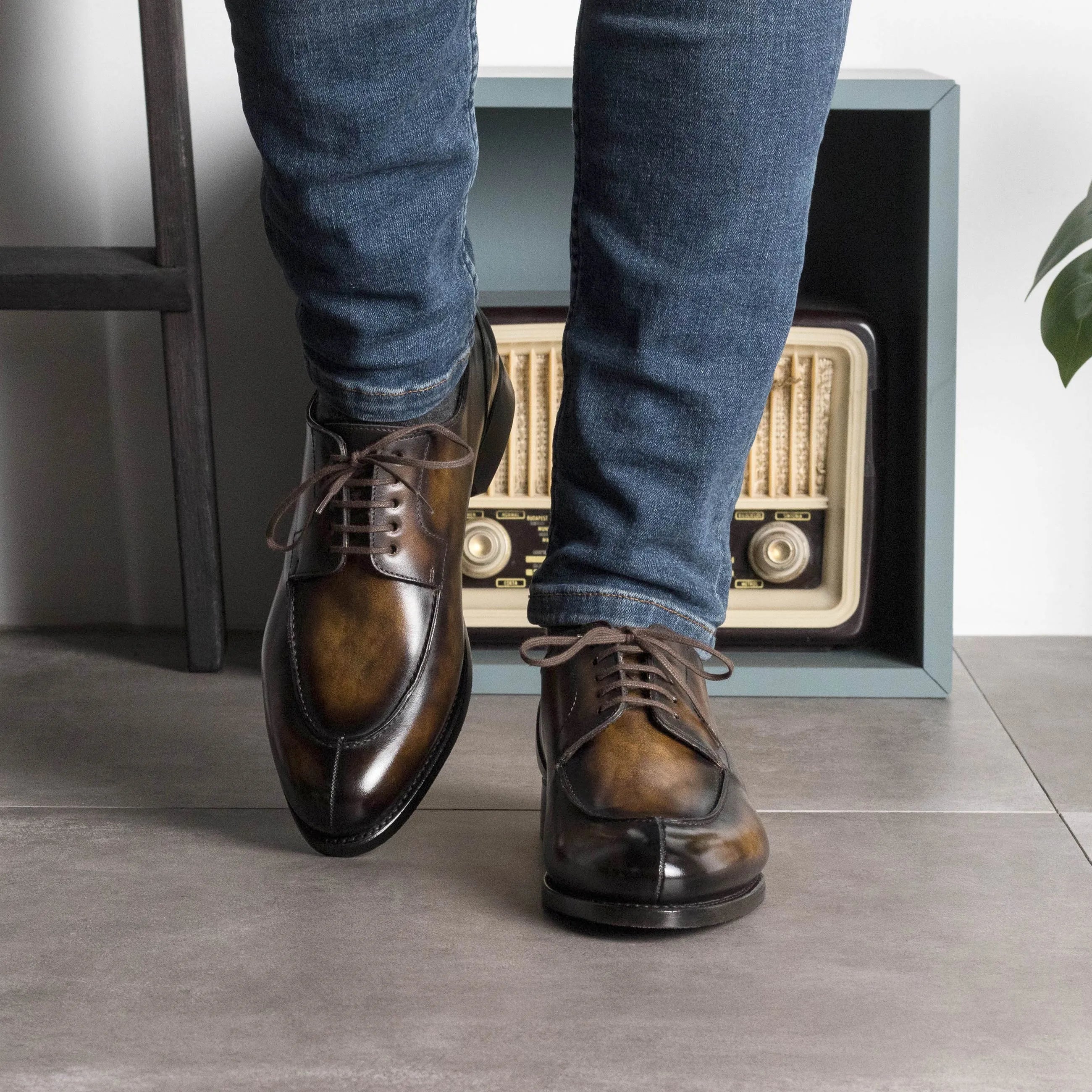 Vincenzo Patina Derby Split Toe brown leather dress shoes
