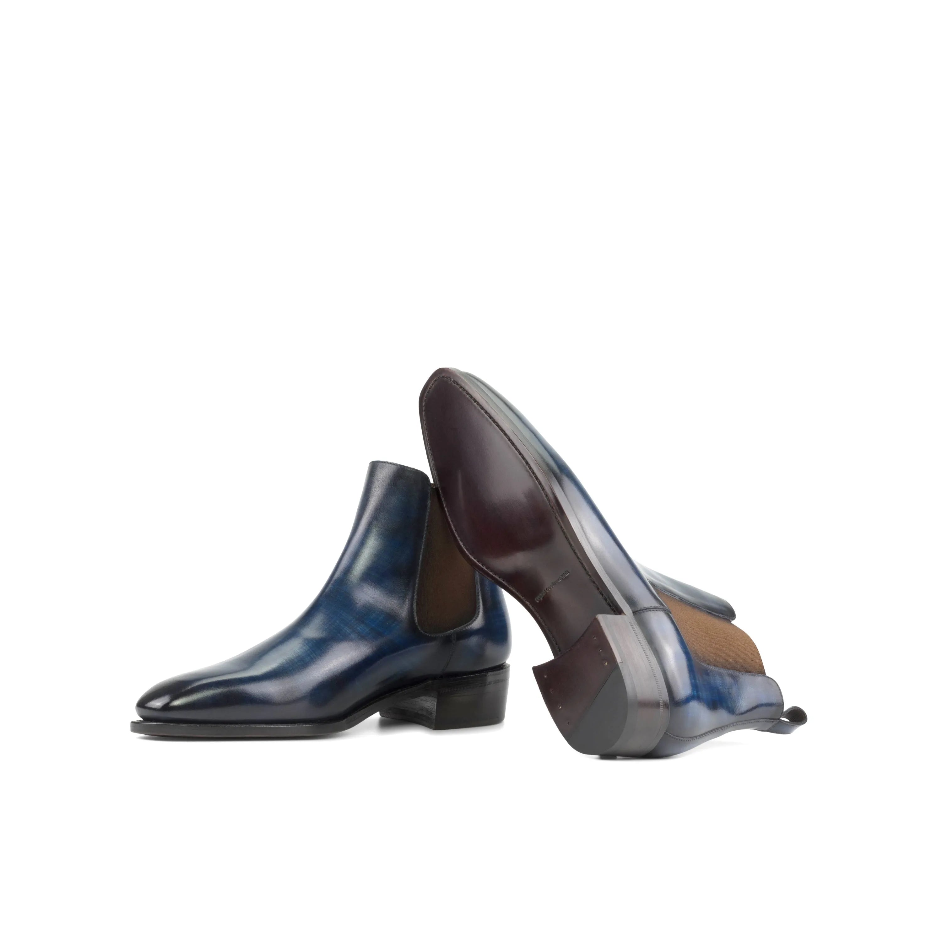 Vino patina Chelsea boots in blue and brown leather pair