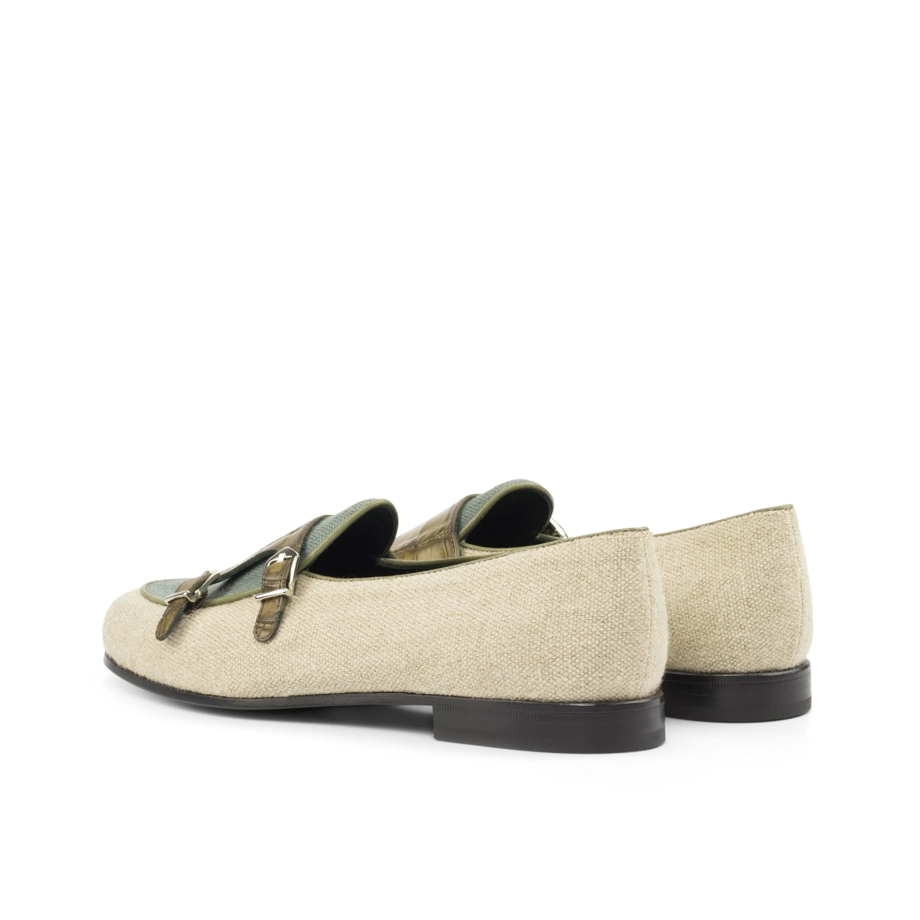 Votan Belgian Monk Slipper II beige and green monk strap loafers