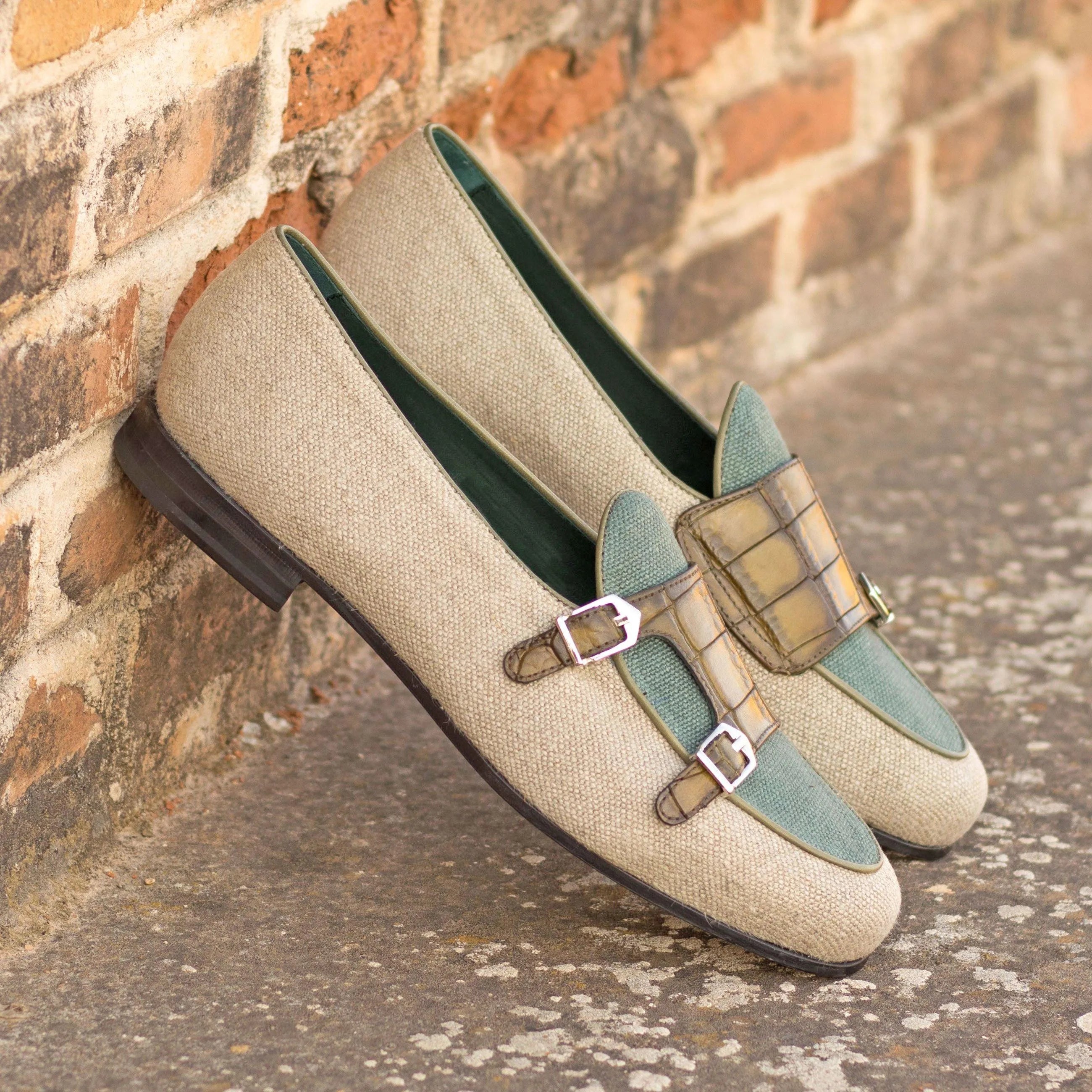 Votan Belgian monk slipper beige monk strap loafers back view