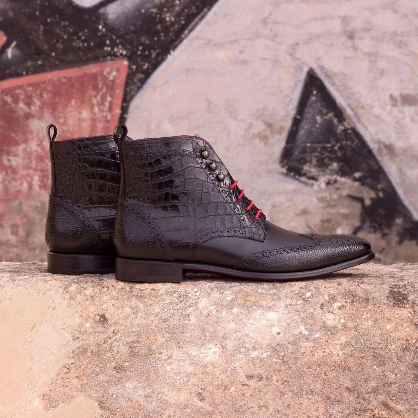 Black leather lace-up W Military Brogue Boots
