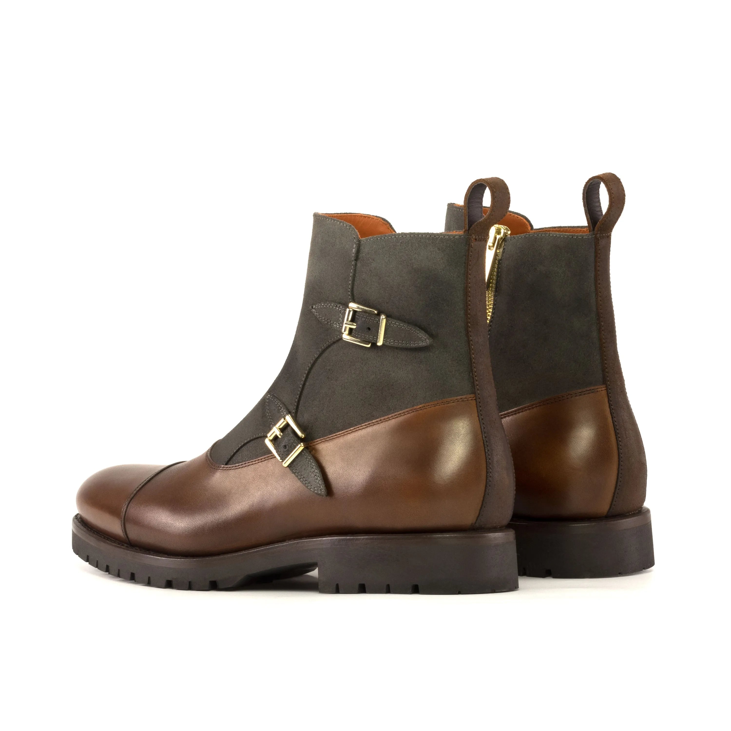 Walnik Octavian boots: two-tone leather monk strap back view