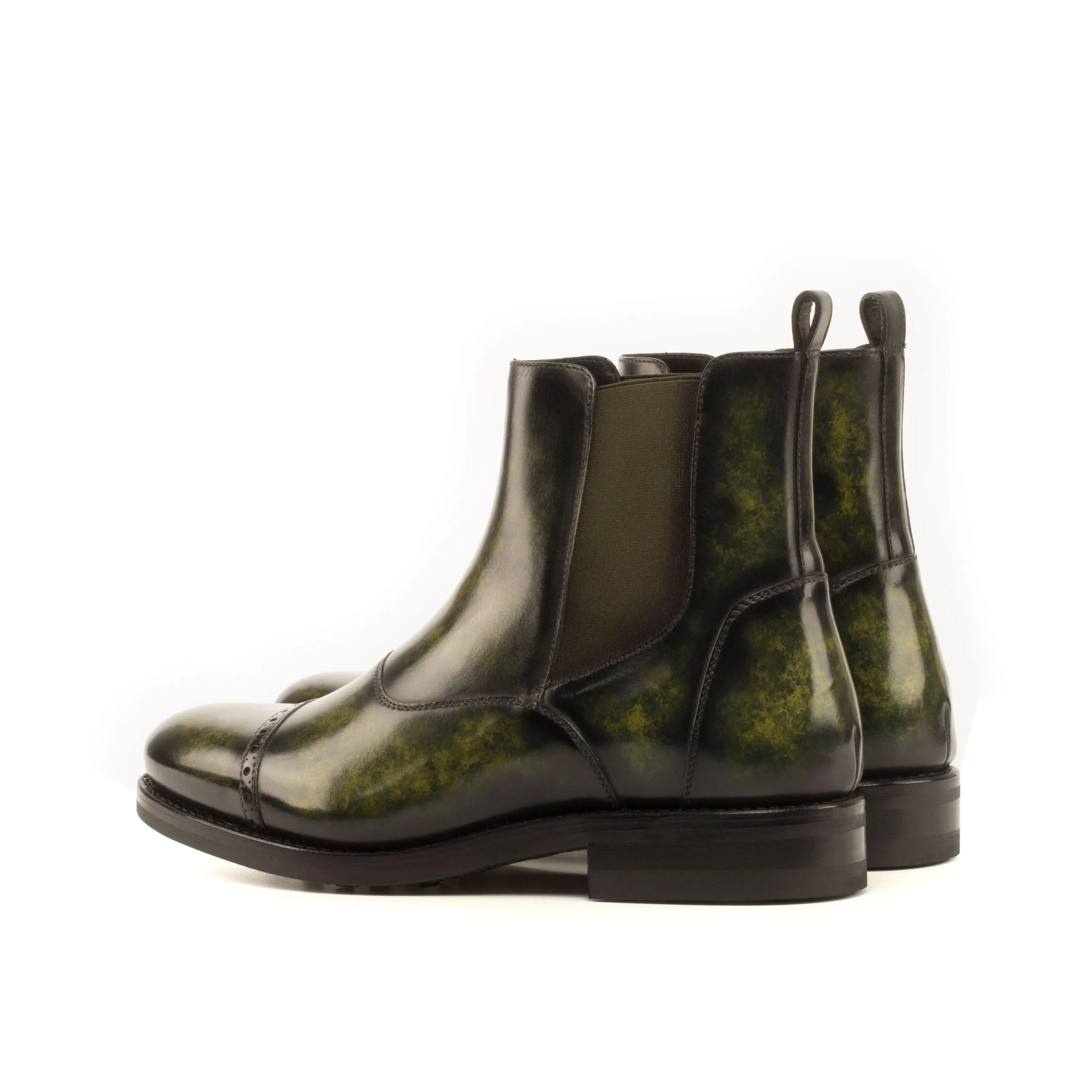 Pair of green leather Wardon Patina Chelsea Boots II