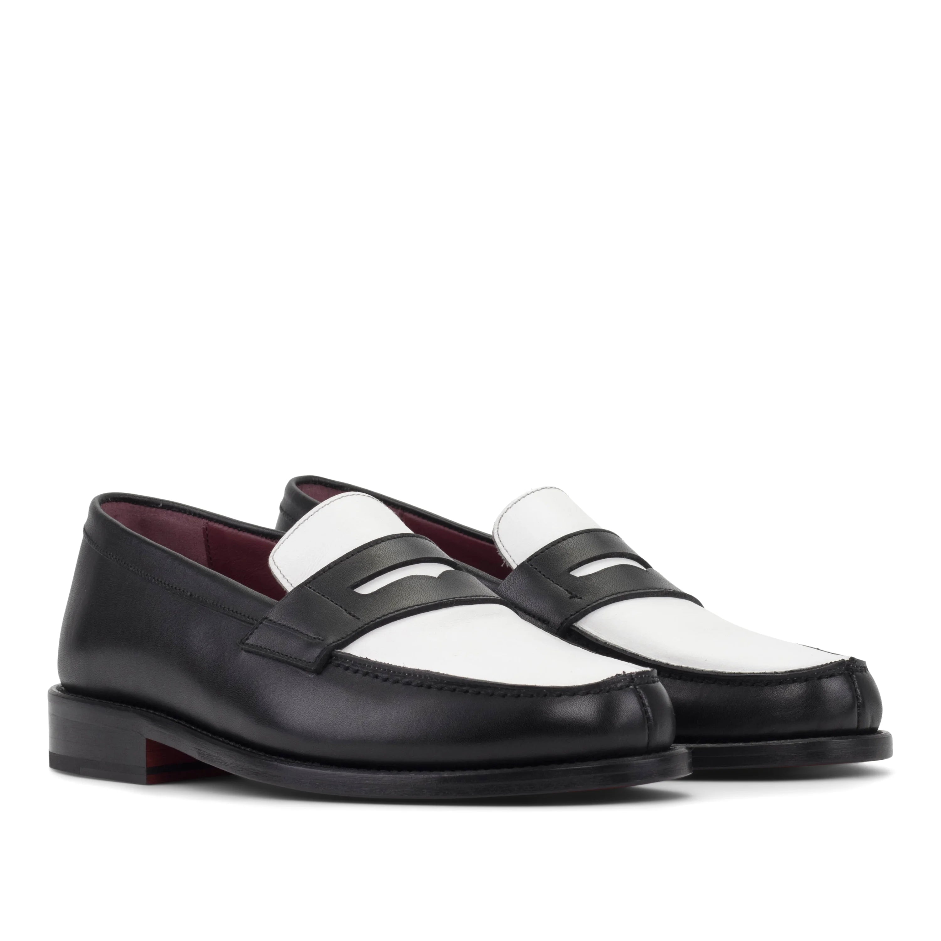 WednesdayOne penny loafers in luxe Italian calf leather, black white two-tone