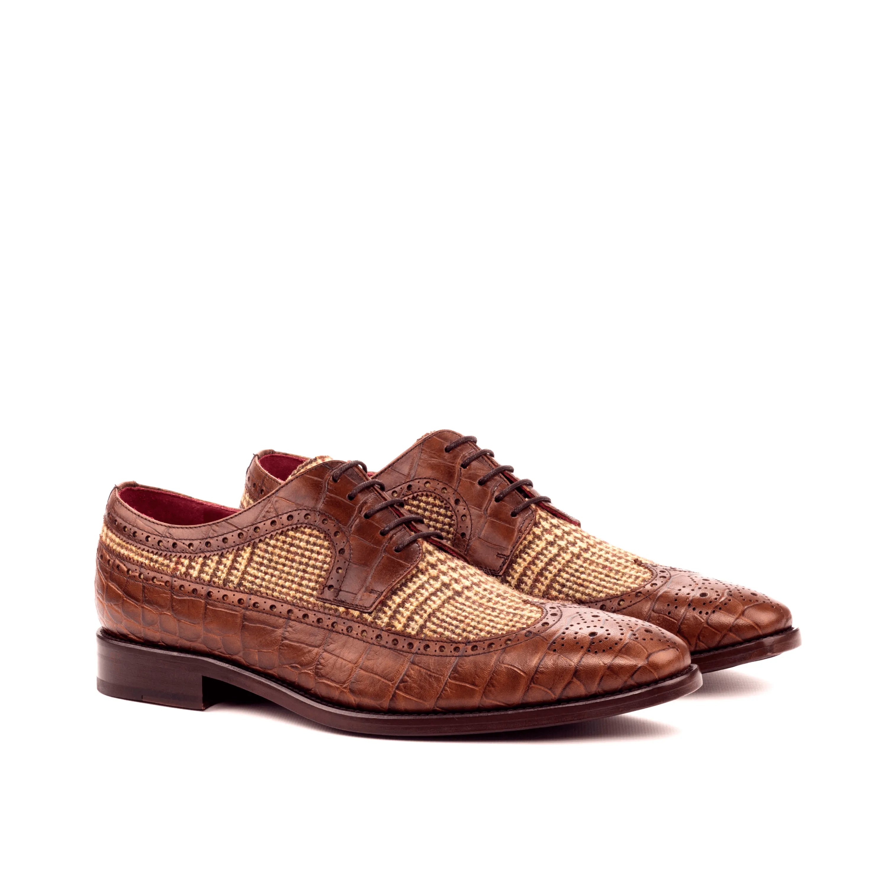 Brown leather and tweed weekend longwing blucher shoes