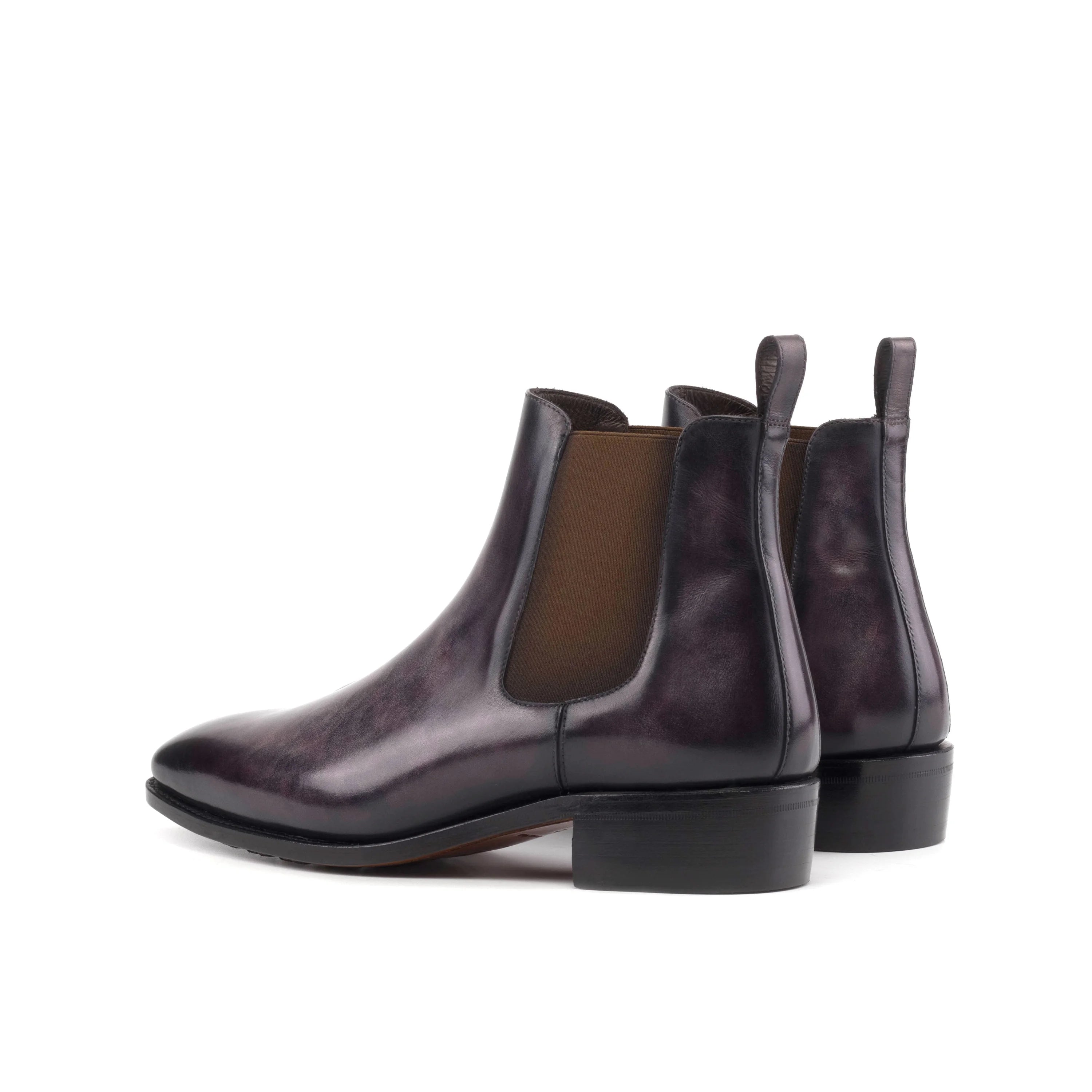 Winzlo patina Chelsea aubergine leather boots with Goodyear welt