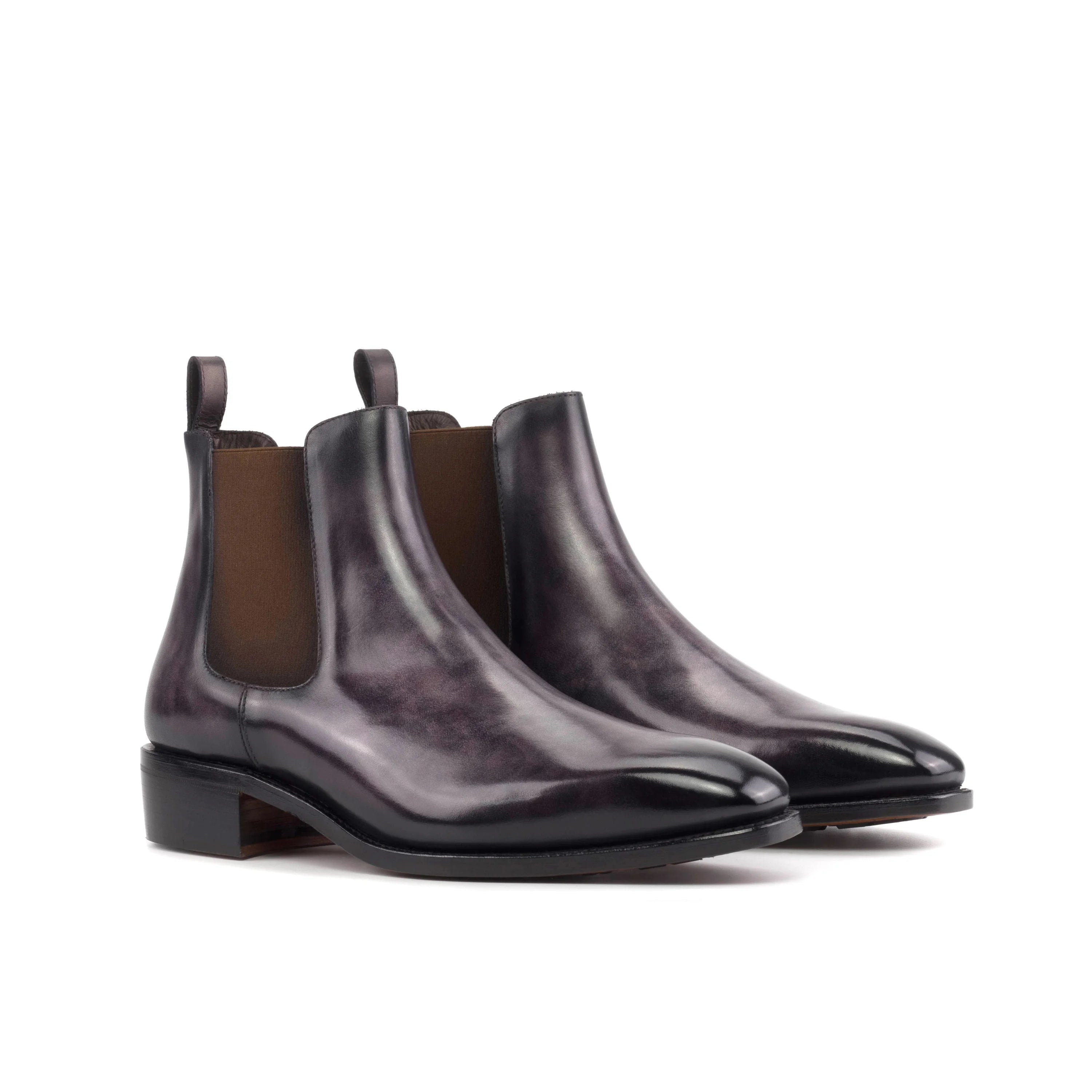 Winzlo patina Chelsea boots in polished dark brown leather with goodyear welt