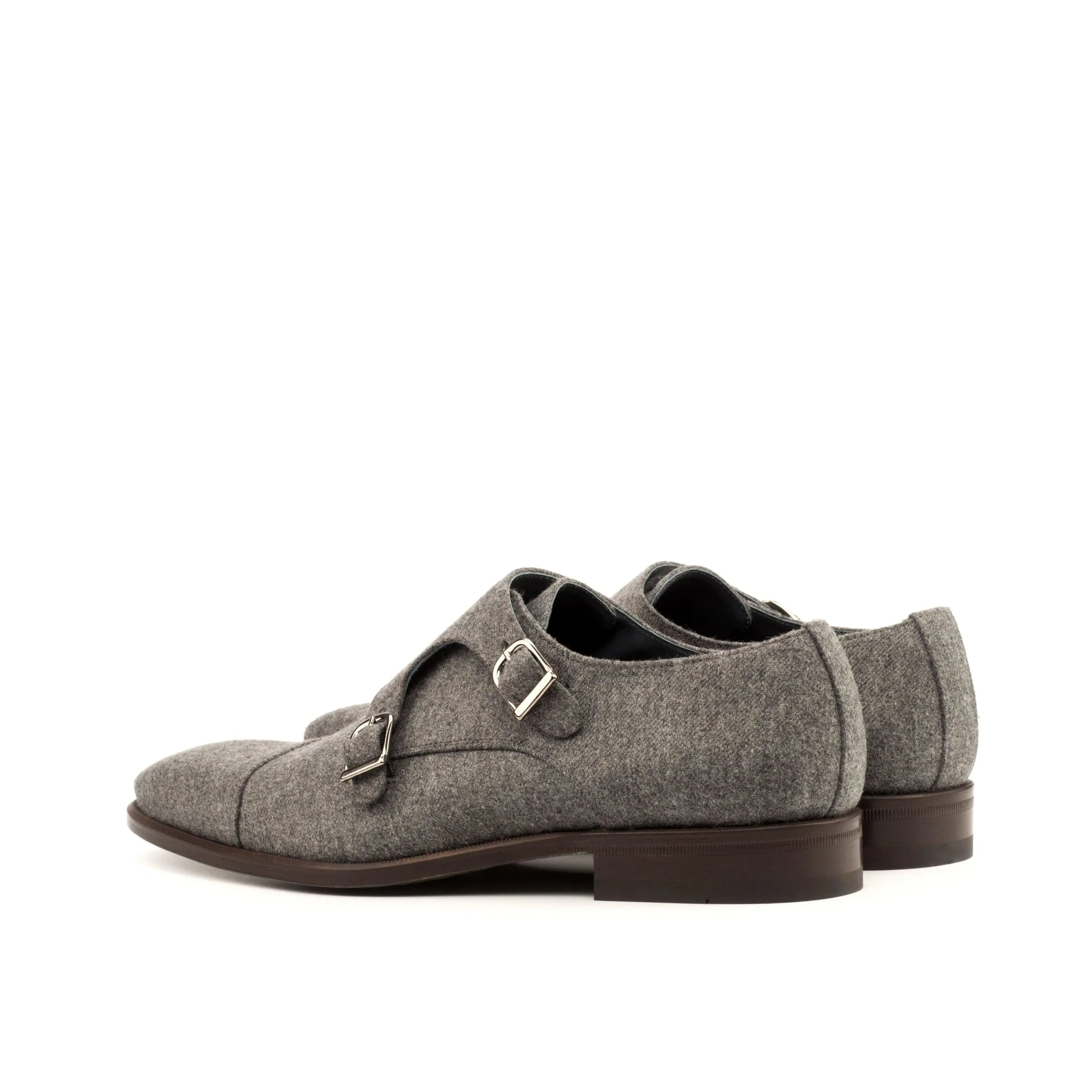Gray Wiyot Double Monk II shoes, back view of double monk straps